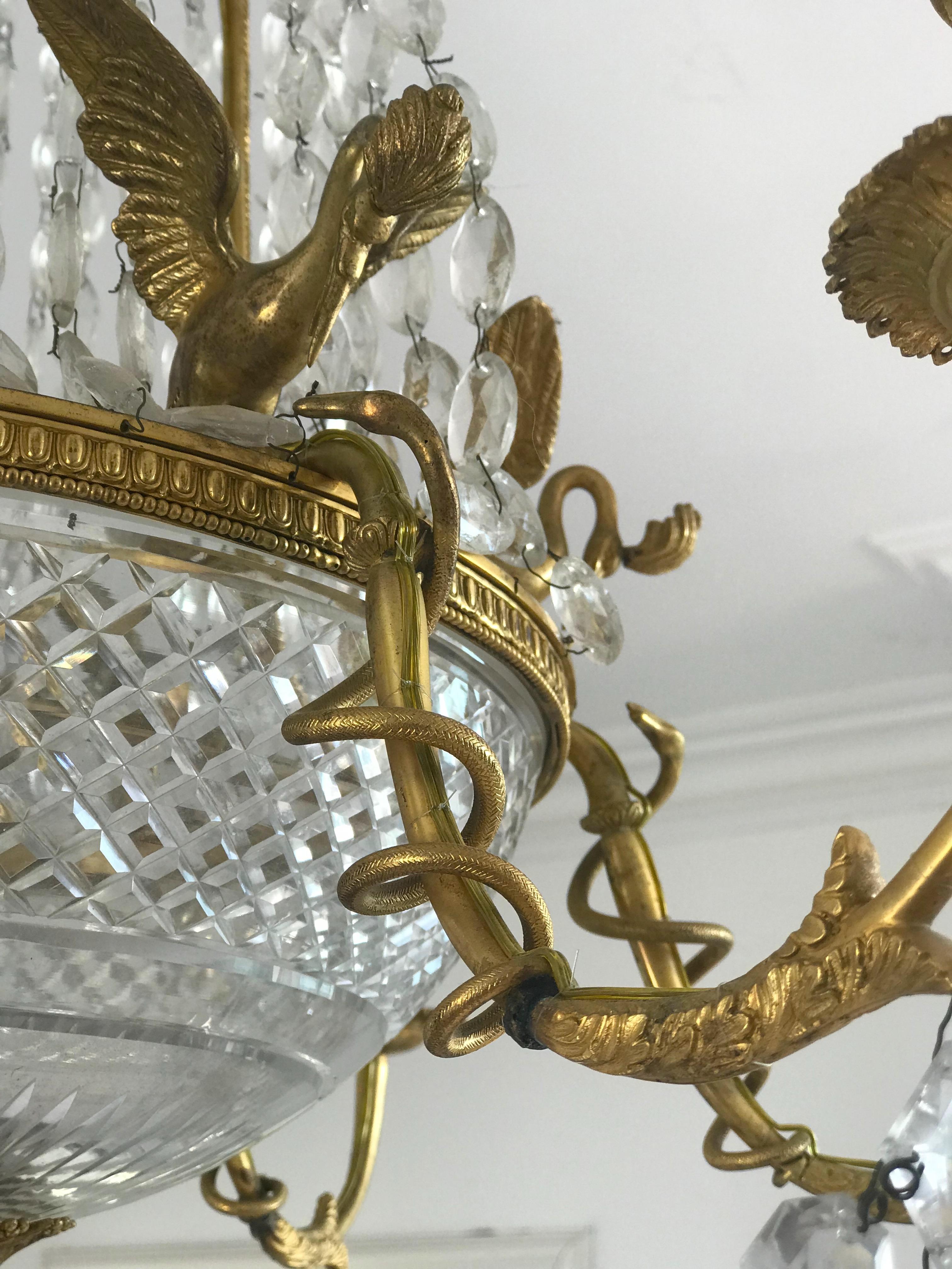 Empire Gilt Bronze and Cut Crystal Chandelier, circa 1815 For Sale 4