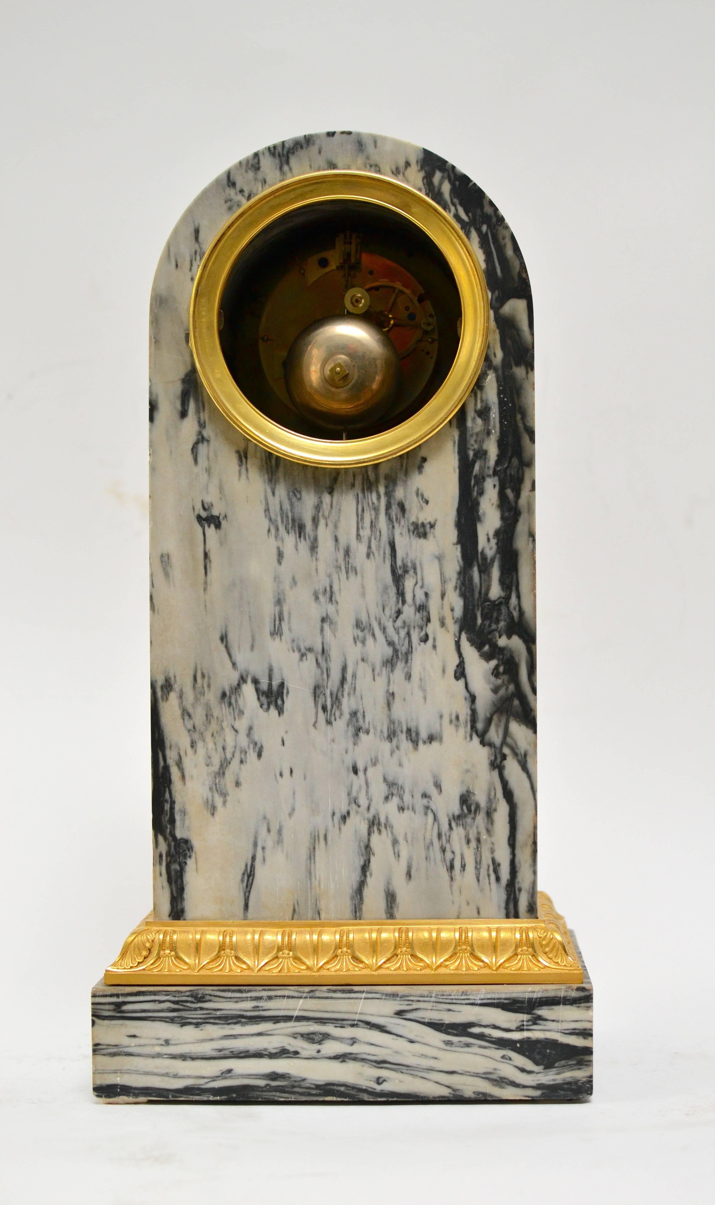 Empire Gilt Bronze and Marble Mantel Clock Signed Feuchere & Fossey and Hedou In Good Condition In Stockholm, SE