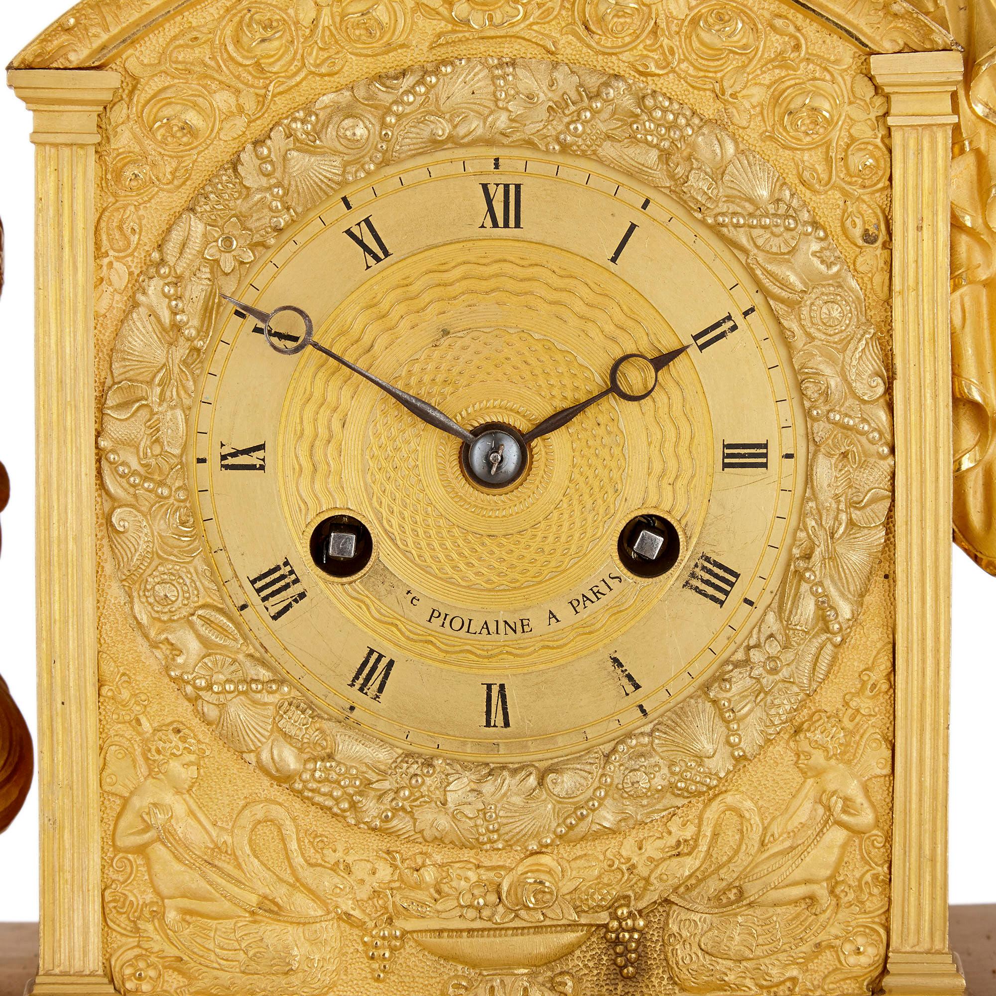 French Empire Gilt Bronze Mantel Clock by Michel-François Piolaine For Sale