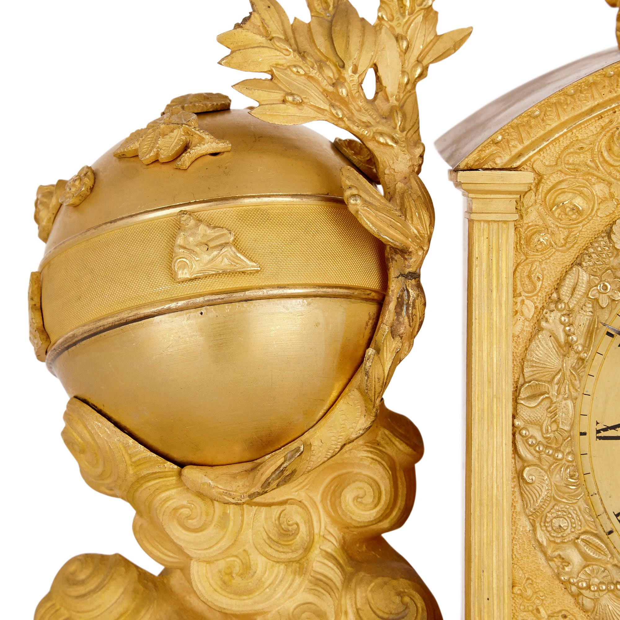 19th Century Empire Gilt Bronze Mantel Clock by Michel-François Piolaine For Sale