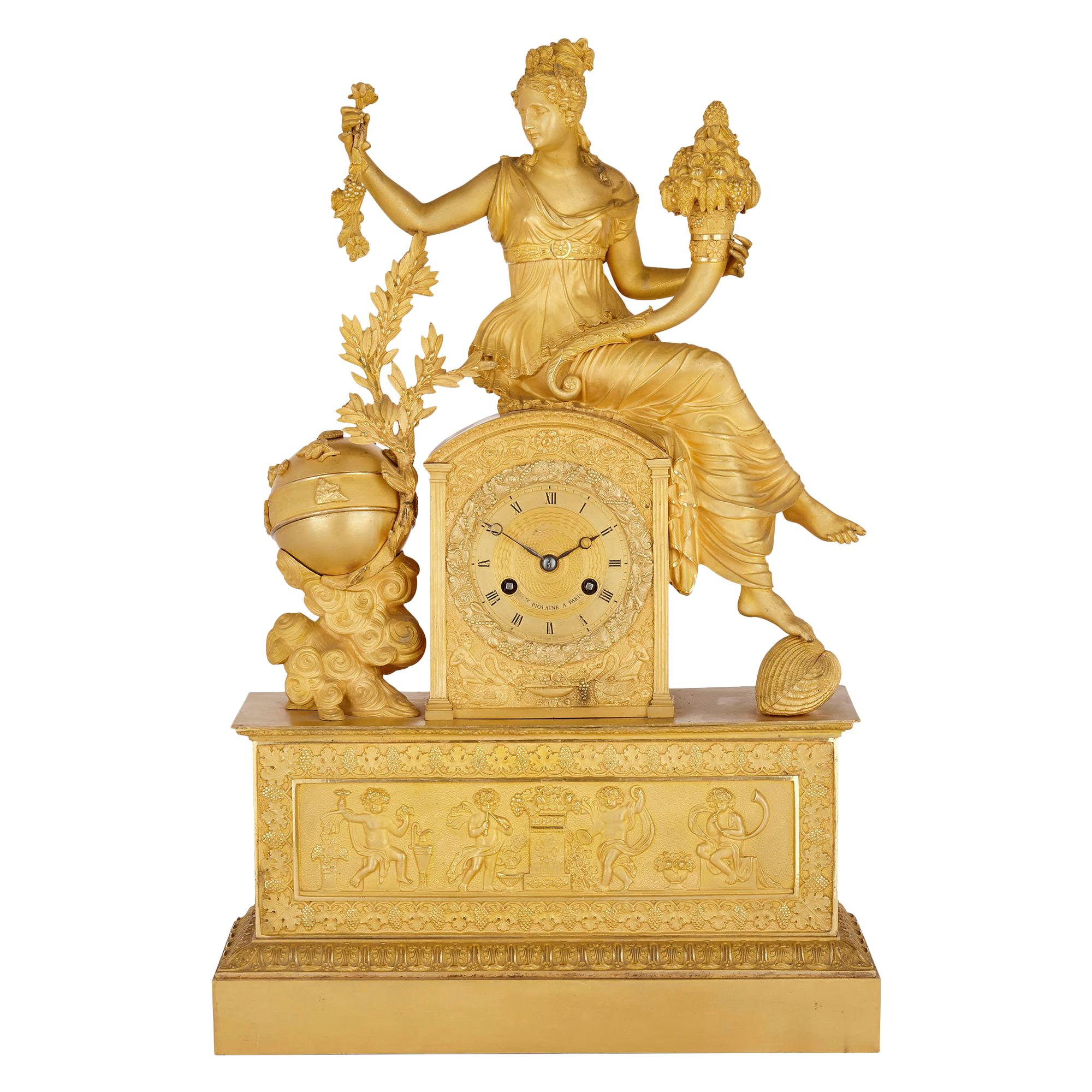 Pendule de cheminée Empire en bronze doré de Michel-François Piolaine en vente