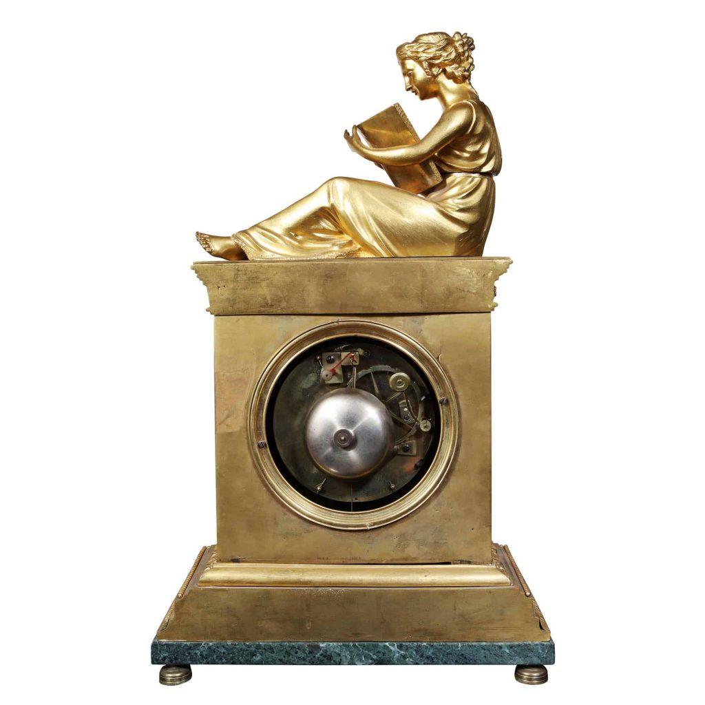 Reloj de chimenea imperio de bronce dorado de Dautel, Rue de Thionville à Paris Carlos X en venta