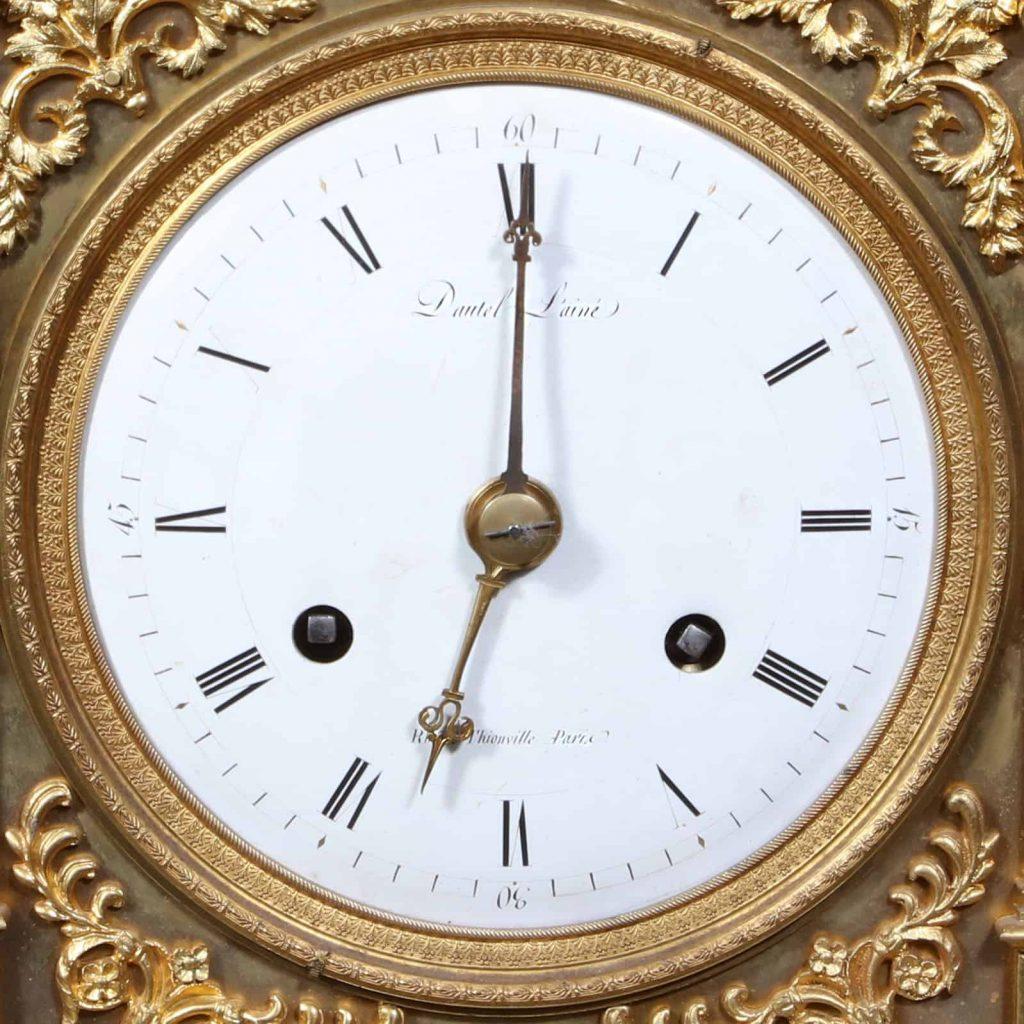 French Empire Gilt Bronze Mantle Clock By Dautel, Rue de Thionville à Paris For Sale