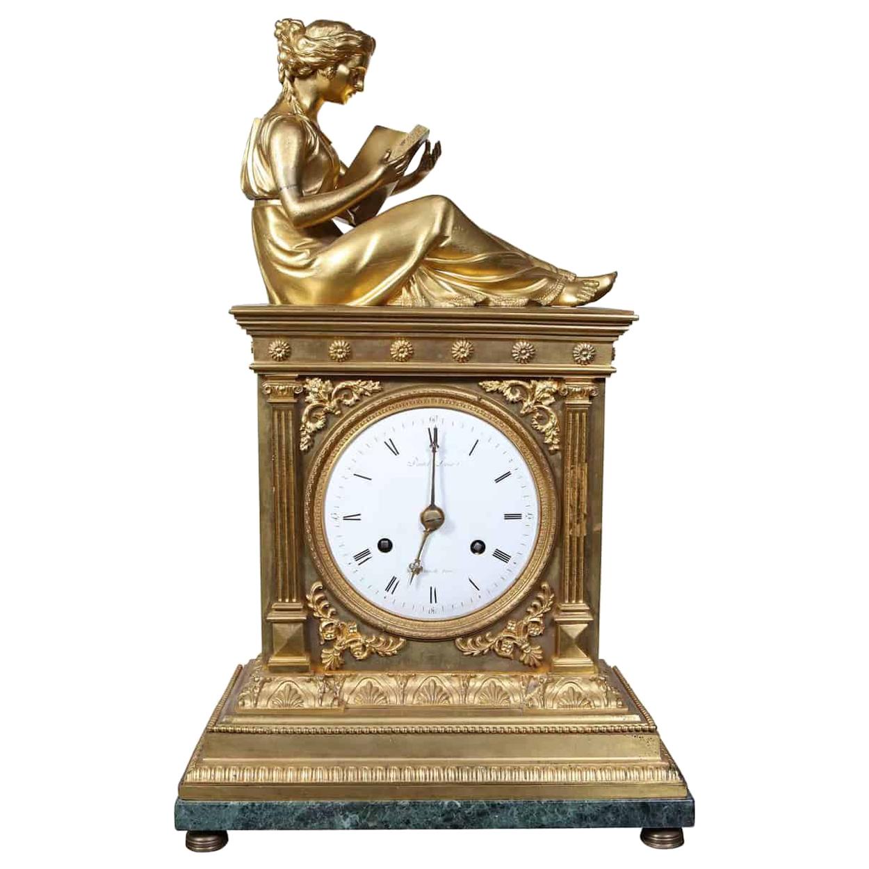 Empire Gilt Bronze Mantle Clock By Dautel, Rue de Thionville à Paris For Sale