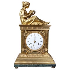 Antique Empire Gilt Bronze Mantle Clock By Dautel, Rue de Thionville à Paris