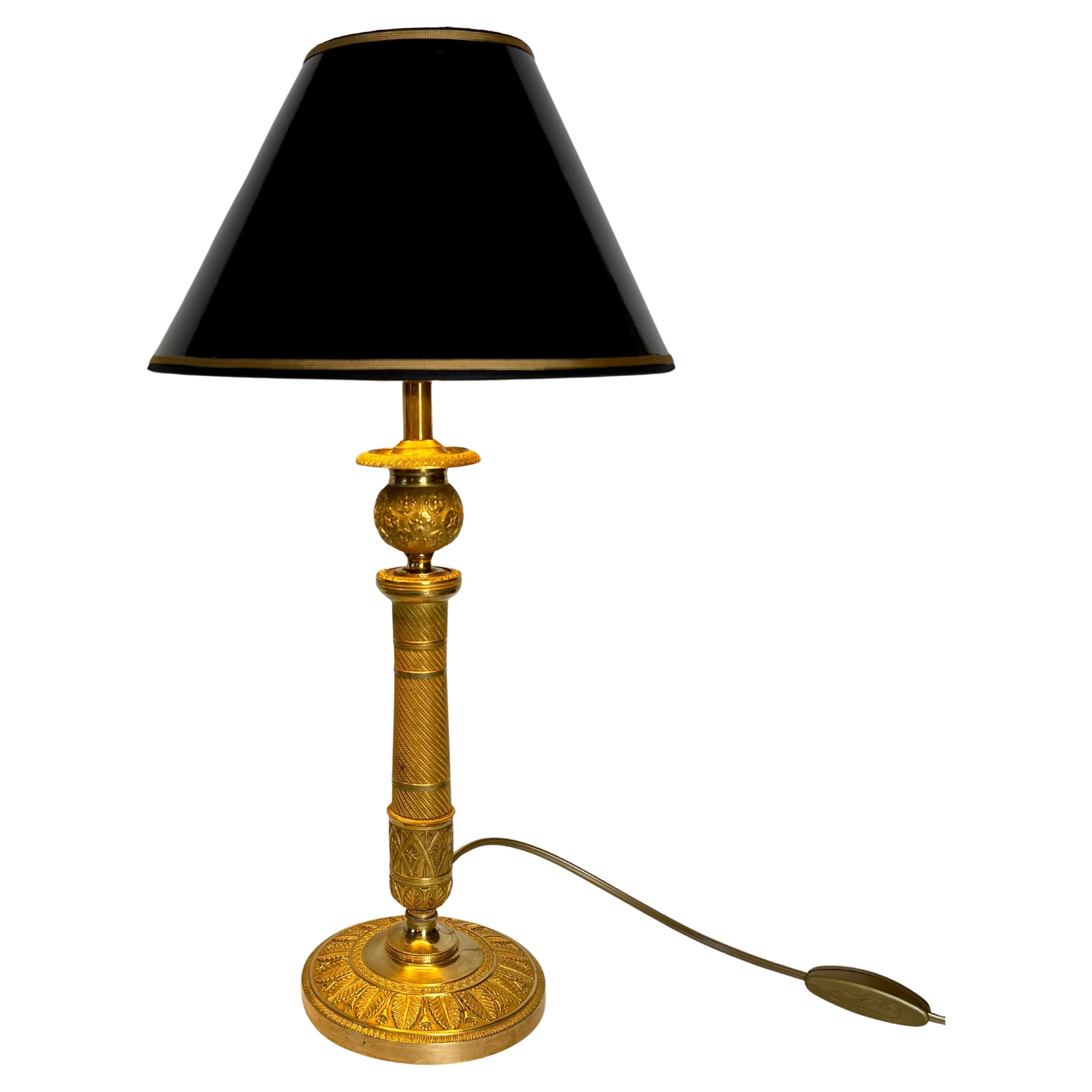 Empire Gilt Bronze Table Lamp, Converted Candlestick, Paris, Early 19th C.