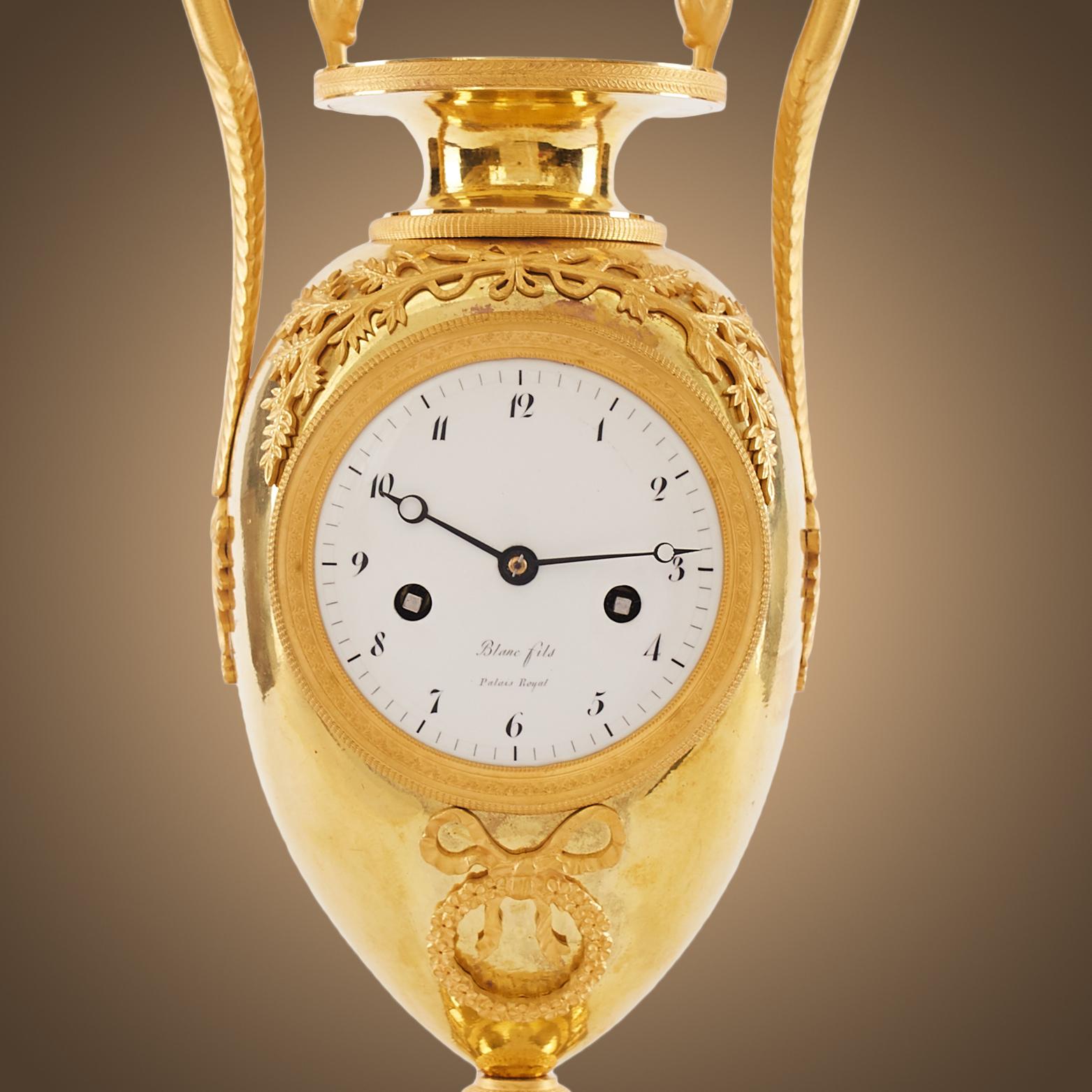 19th Century Empire Gilt Bronze Vase Clock Circa 1810 Attributed to Claude Galle For Sale