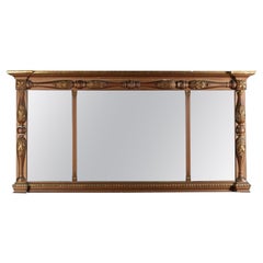Empire Gilt Classical and Foliate Carved Triptych over Mantel Mirror 19thC
