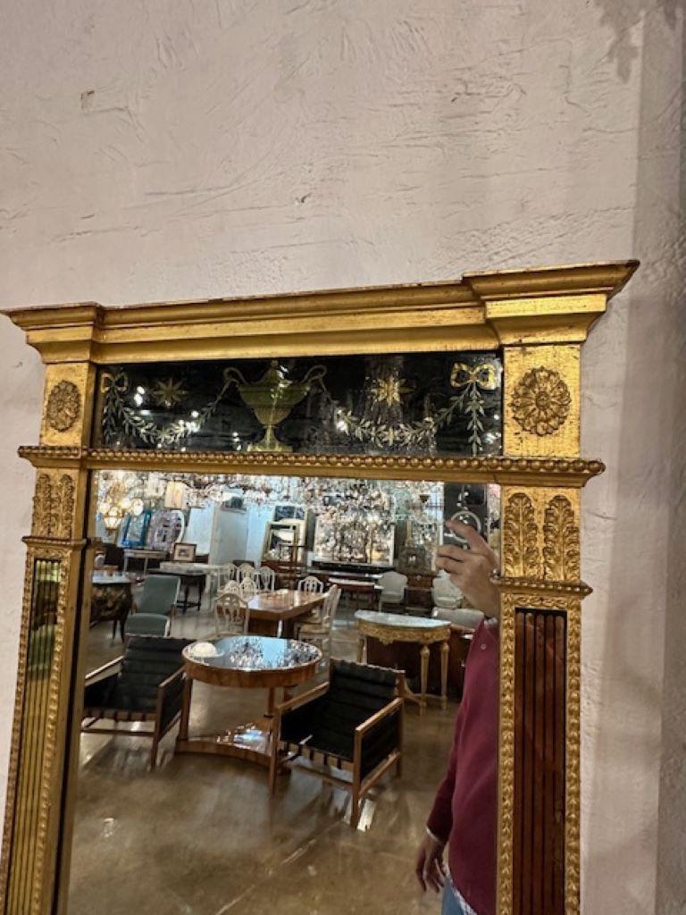 Miroir Empire en bois doré et églomisé en vente 4