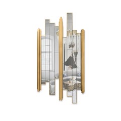 Empire Glass Wall Mirror in Smoked Glass with Gold Plated Brass Details