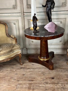 Empire Guéridon in Mahogany, Gilt Bronze, Grey Saint Anne Grotto Marble, Around