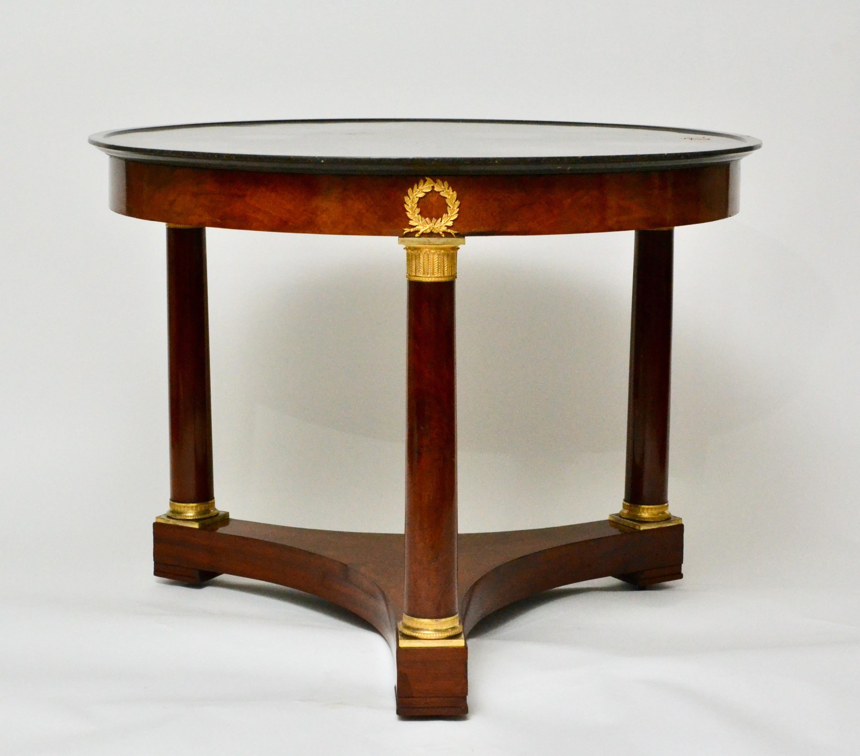 Empire Gueridon or Center Table With Black Marble Top With Gilt Bronze Mounts. In Good Condition In Stockholm, SE