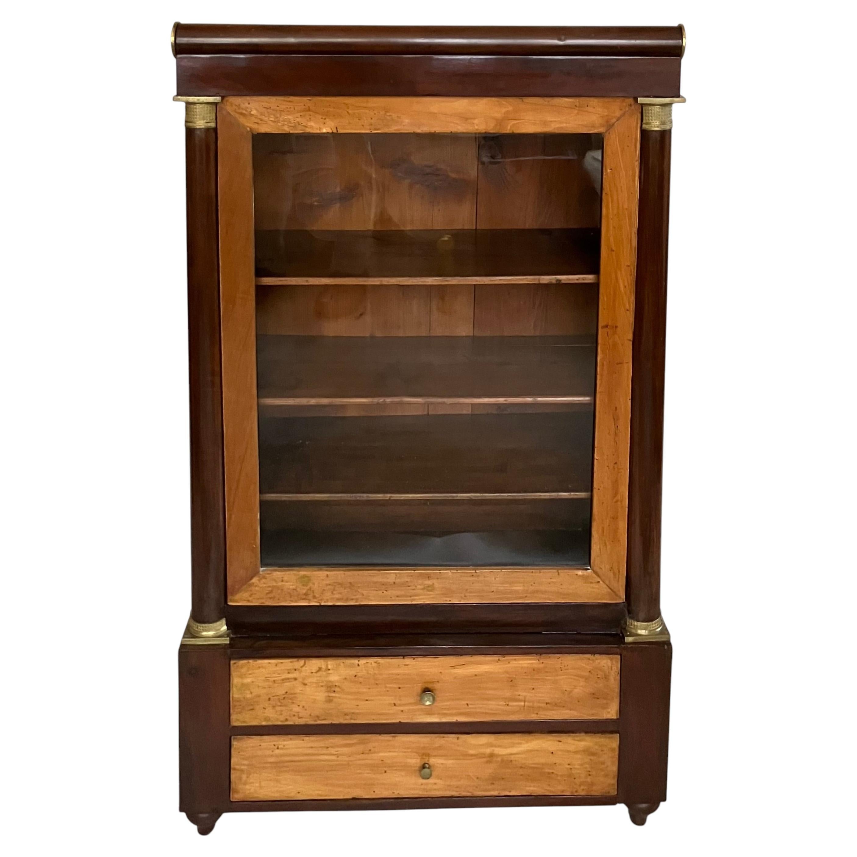 Empire Fruitwood Vitrine Cabinet with Guillotine Glass Door For Sale