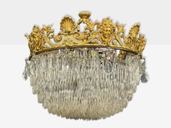 Empire, Impressive Pendant Light, Dore Bronze, Crystal, France, 19th c.