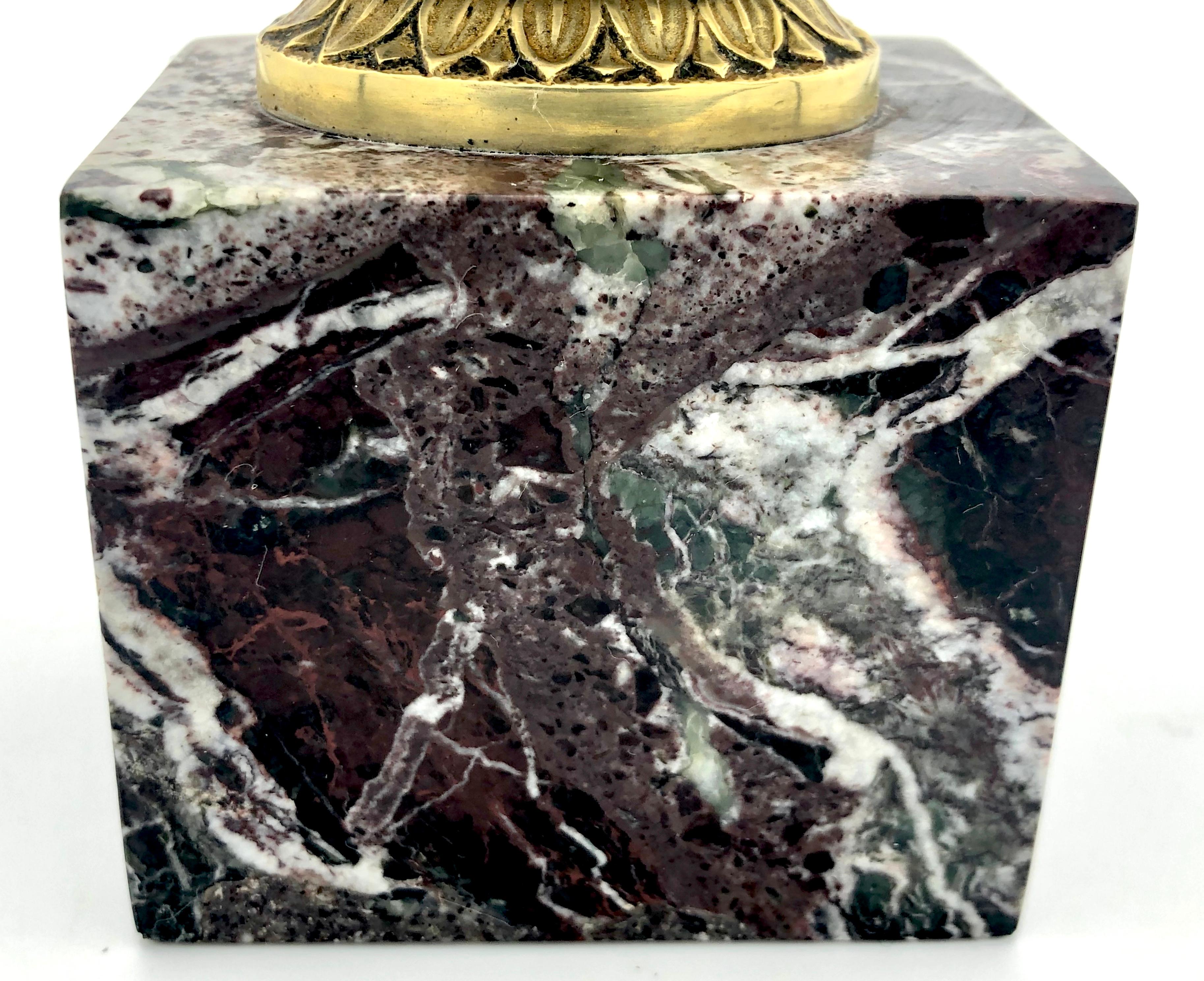 Empire Empire-Tintenständer, Öllampe Acchanthus Palmenblätter Ormulu Bronze Marmor im Angebot 9