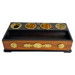 Empire Inkwell in Mahogany and Walnut with Gilt Bronze Mounts, circa 1820