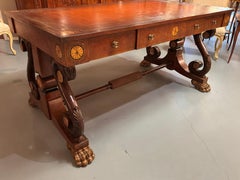 Empire inspired mid century desk with scrolling legs three drawer