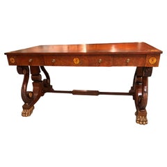 Empire inspired mid century desk with scrolling legs three drawer