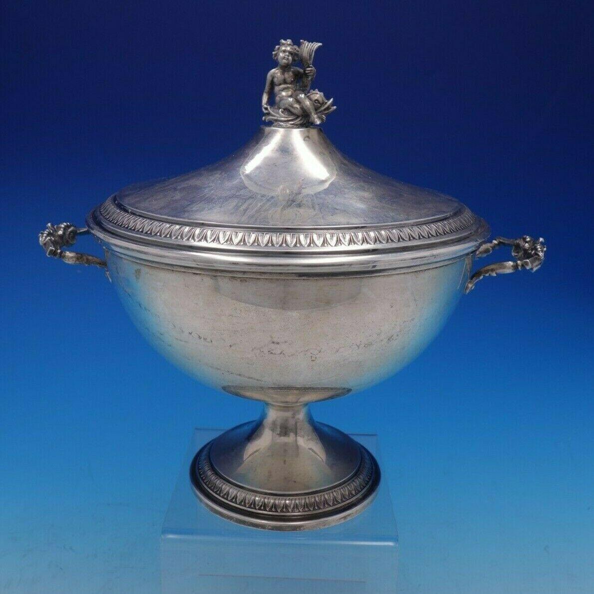 Empire Italian 800 Silver Soup Tureen with Cherub and Underplate In Excellent Condition In Big Bend, WI