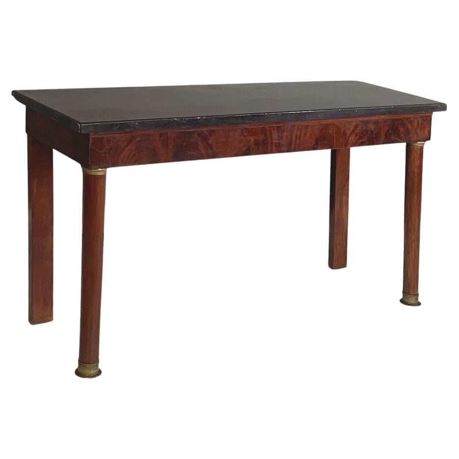 Empire Italian console in black marble, bronze and walnut wood, 1820-1830s For Sale