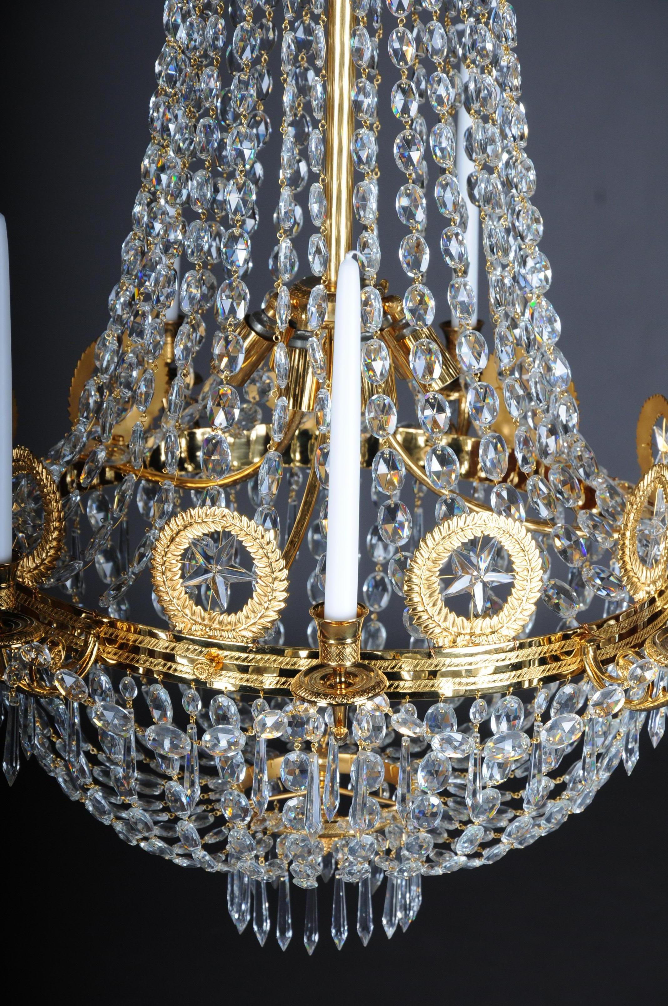 French Empire Crystal Chandelier, Charles X, High-Gloss Gilding