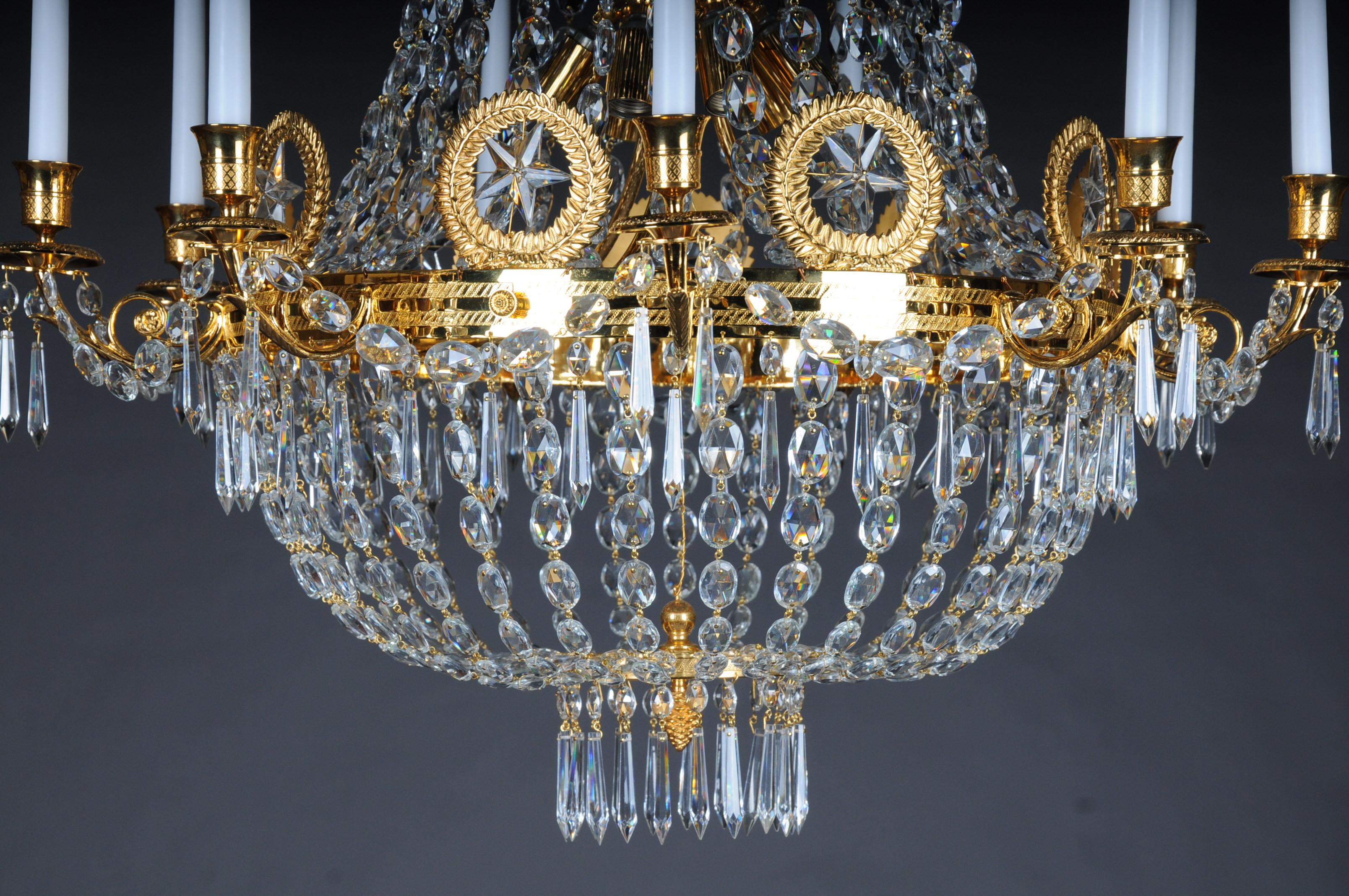 Empire Crystal Chandelier, Charles X, High-Gloss Gilding In Good Condition In Berlin, DE