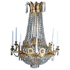 Empire Crystal Chandelier, Charles X, High-Gloss Gilding