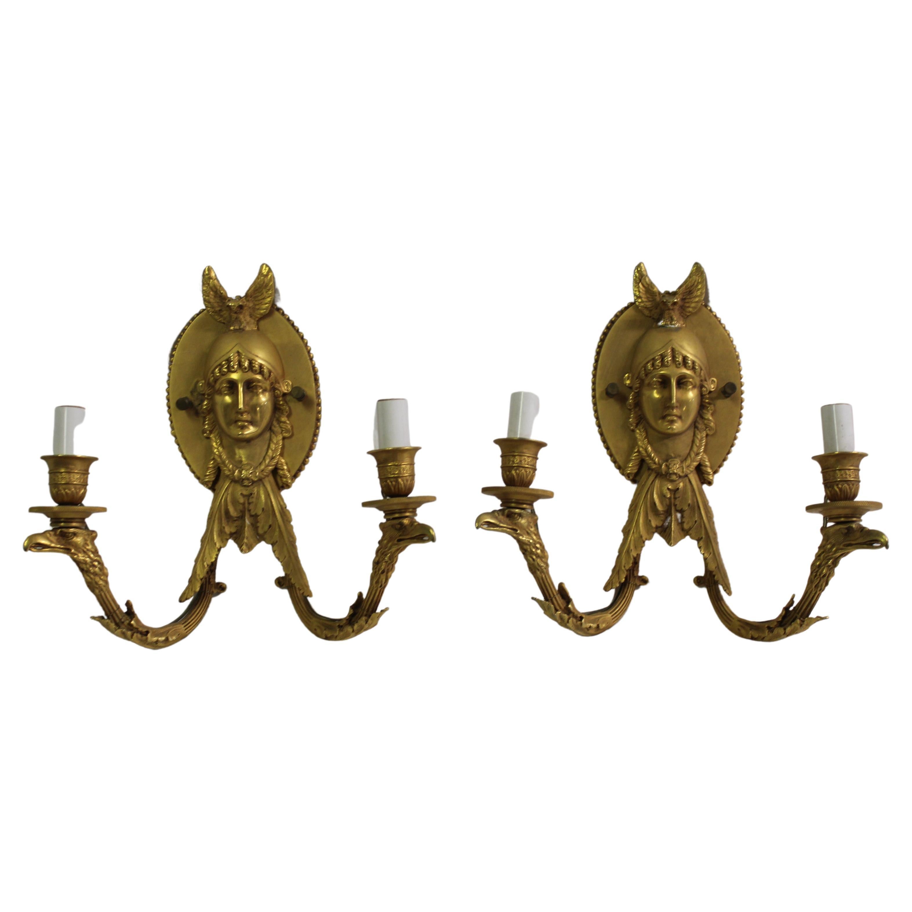 Empire Lady Face Sconces After Empire Dore' Gold Finish