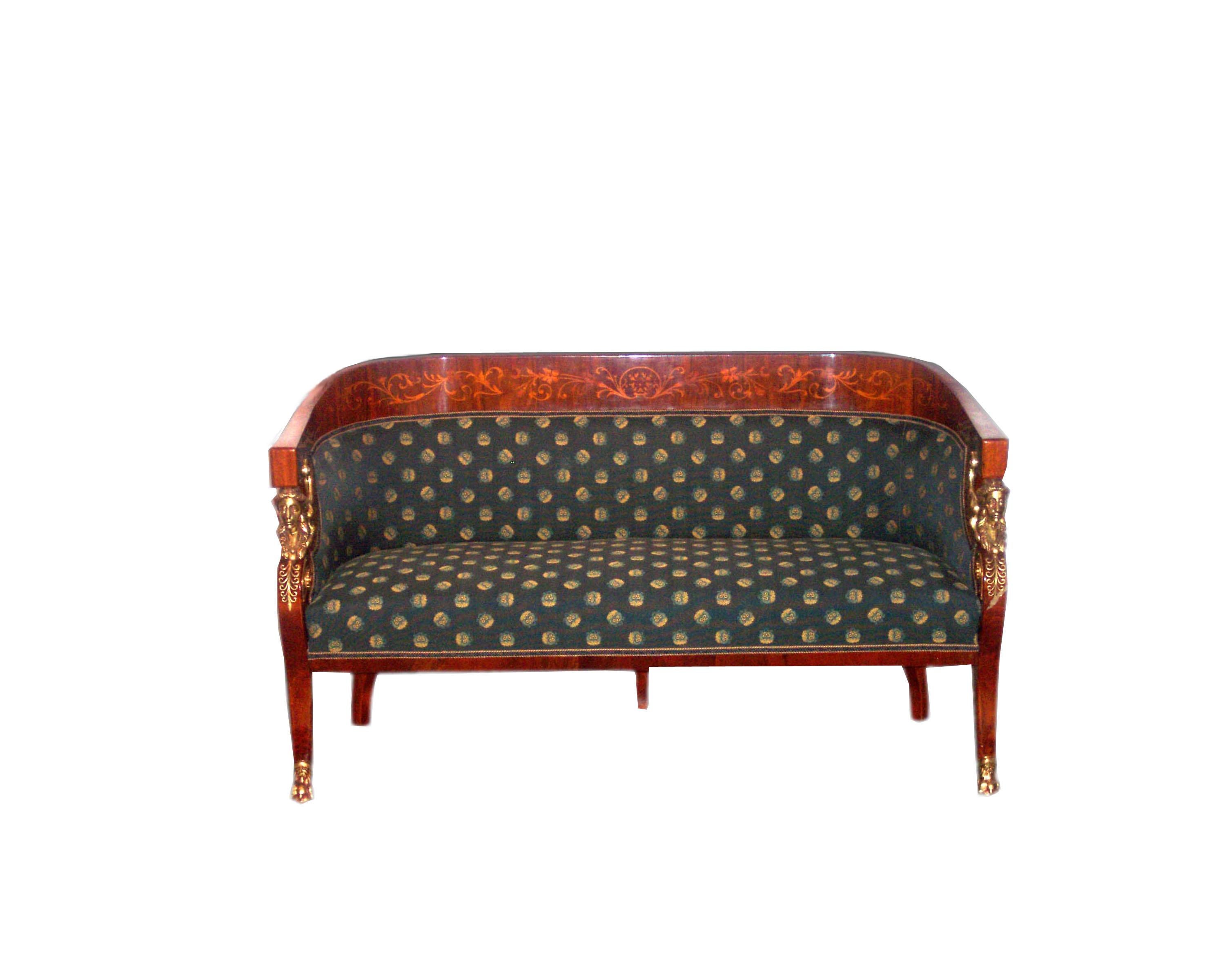 Empire revival loveseat – the suite was designed for the Hungarian Loire Tura Castle (designed by Miklos YBL) of the Baron Schlossberger family and first made by the workshop of J. Danhauser (1780-1915), Vienna. Later pieces of this furniture were