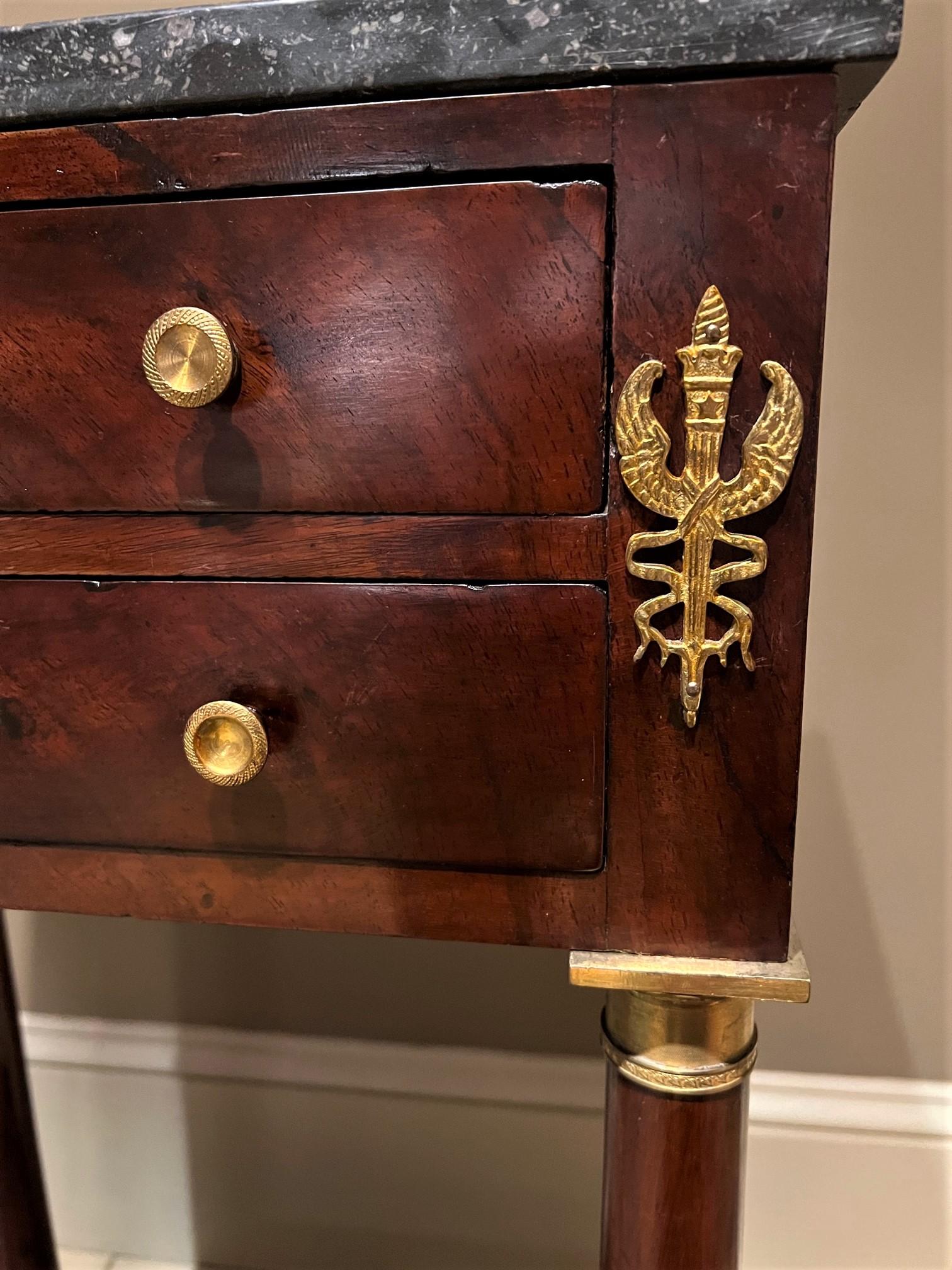 19th Century Empire Mahogany 2-Drawer Stand, Circa 1810, France For Sale