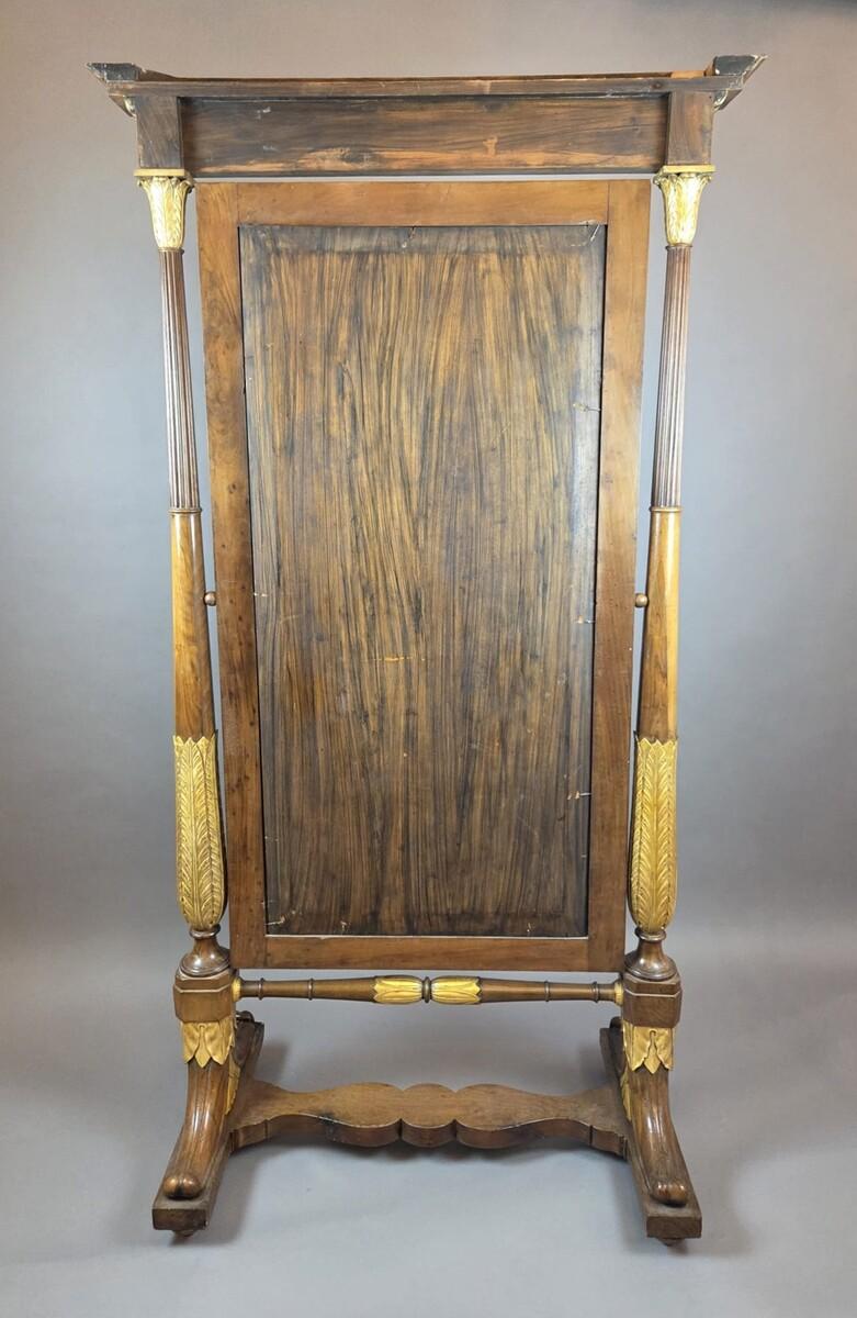 XIX secolo Empire mahogany and giltwood psyche mirror, 19th century in vendita