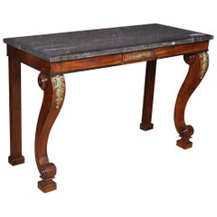 Empire Mahogany and Marble Topped Console Table Antique Empire Mahogany and Marble Topped Console Table