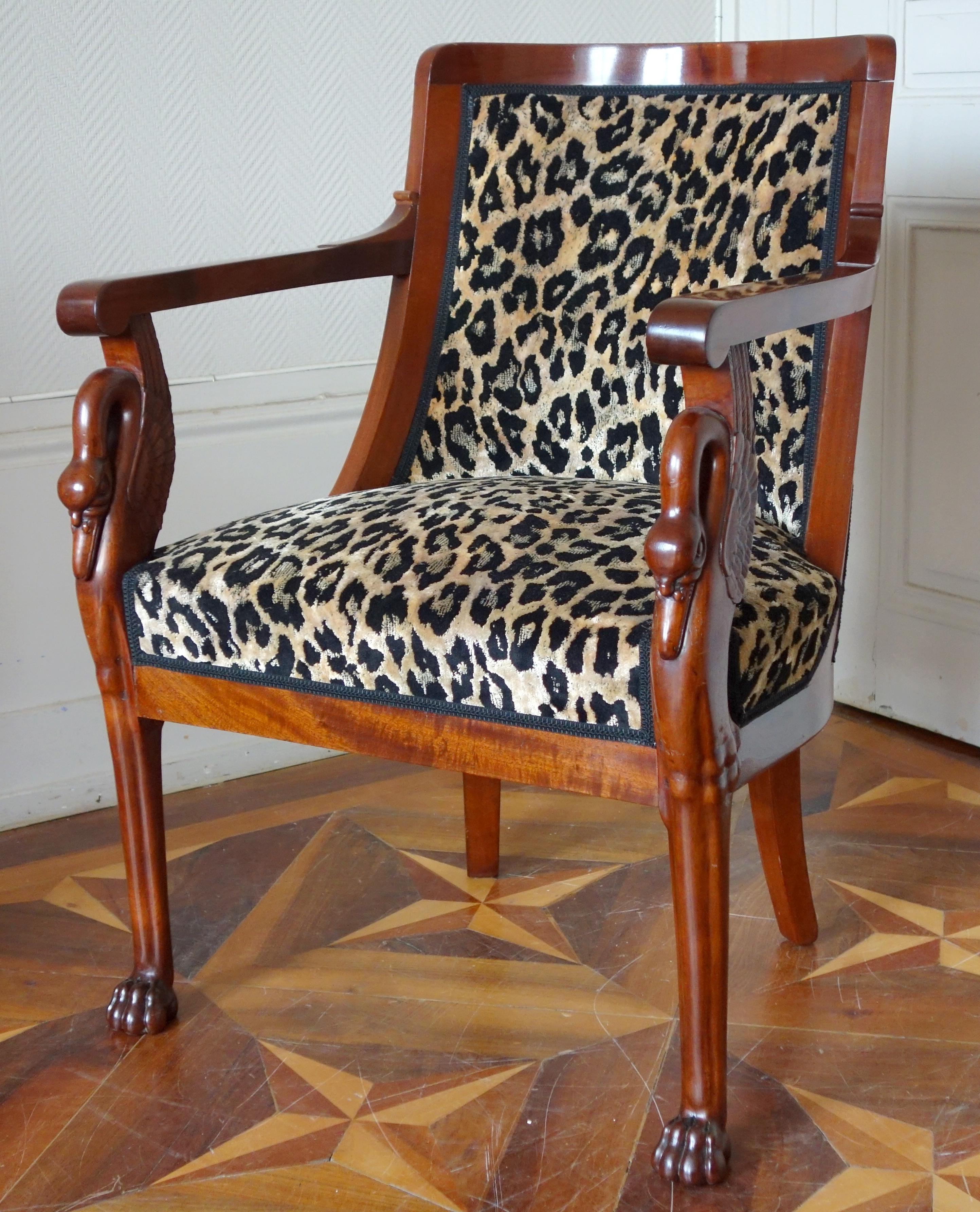 Carved Empire mahogany armchairs by Jacob Frères, France, 19th century For Sale