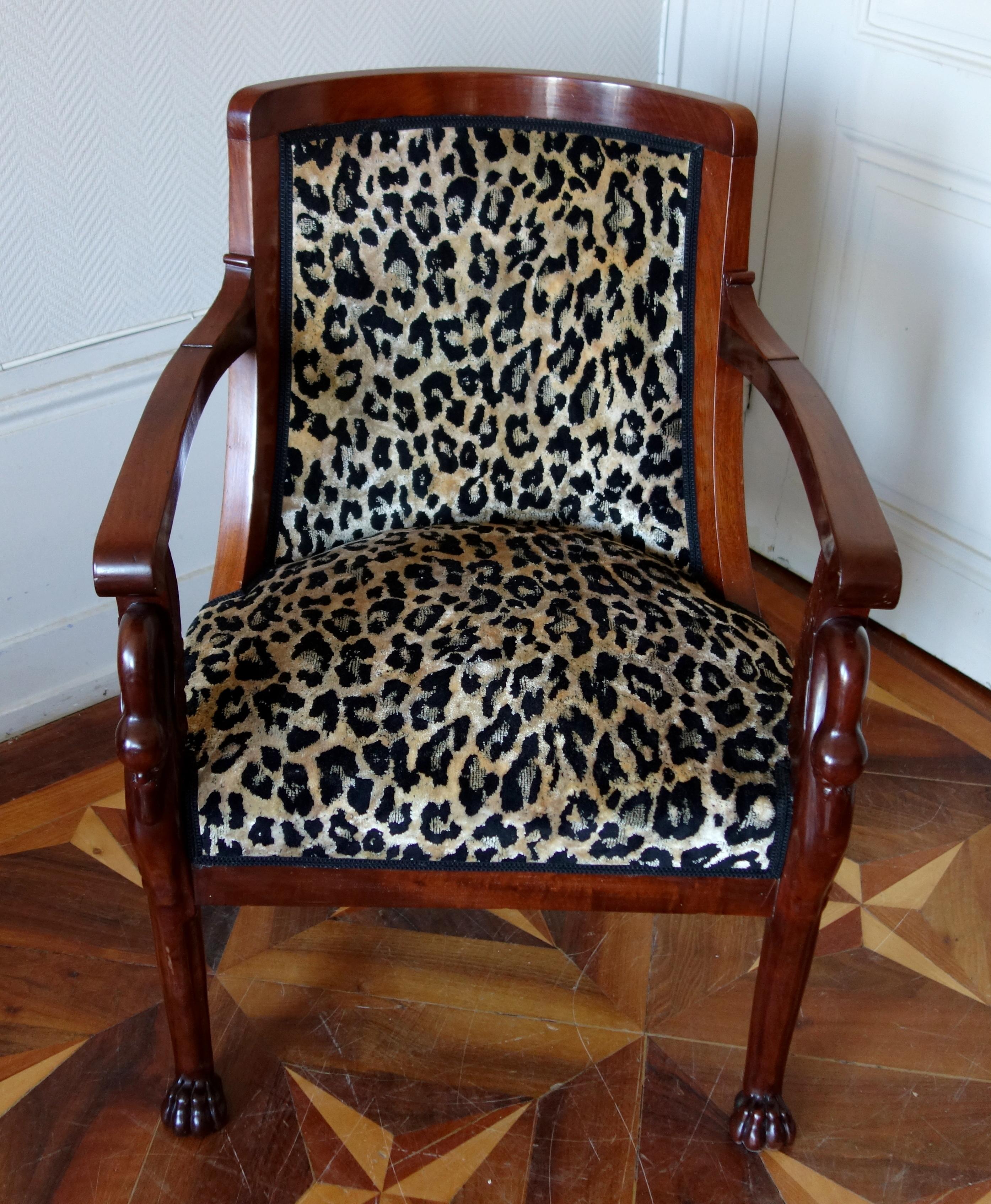 Velvet Empire mahogany armchairs by Jacob Frères, France, 19th century For Sale