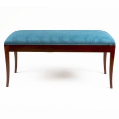 Empire-Mahagoni-Bank aus Mahagoni mit blauer Polsterung, Seidenholz und vergoldeter Bronze-Intarsienarbeit