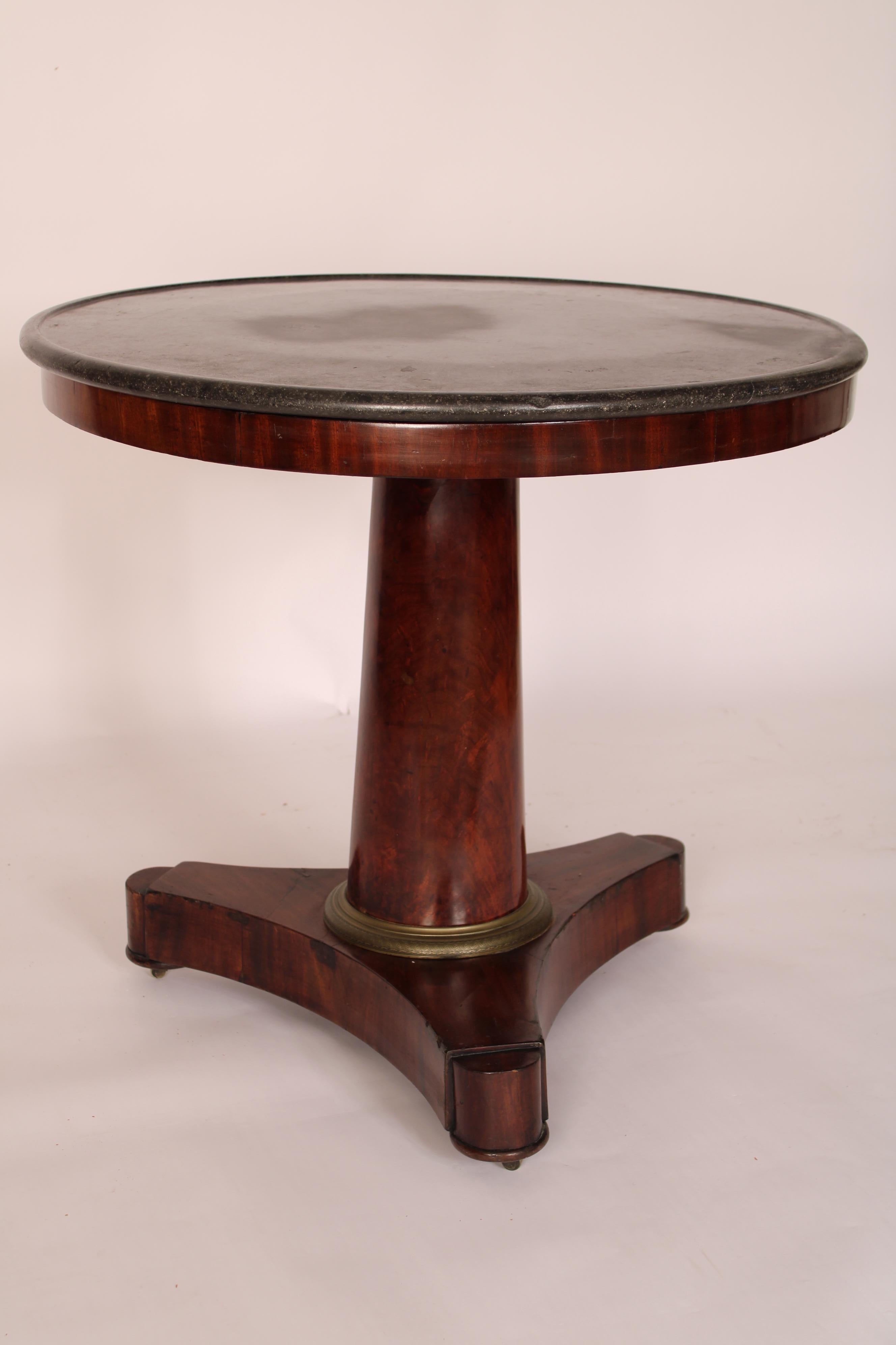 European Empire Mahogany Center Table with Marble Top For Sale