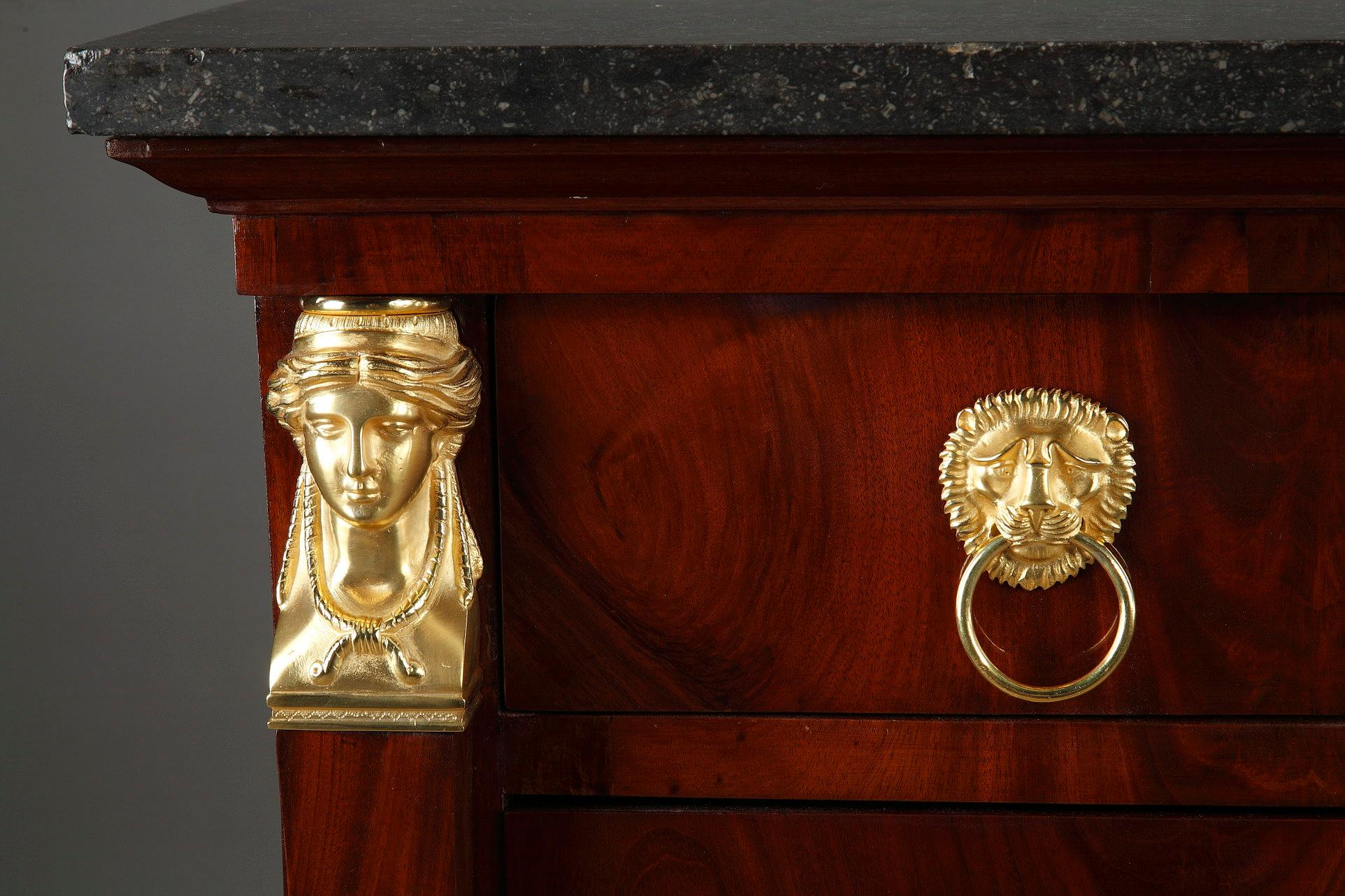 Empire Mahogany Commode Decorated with Gilt Bronze 5