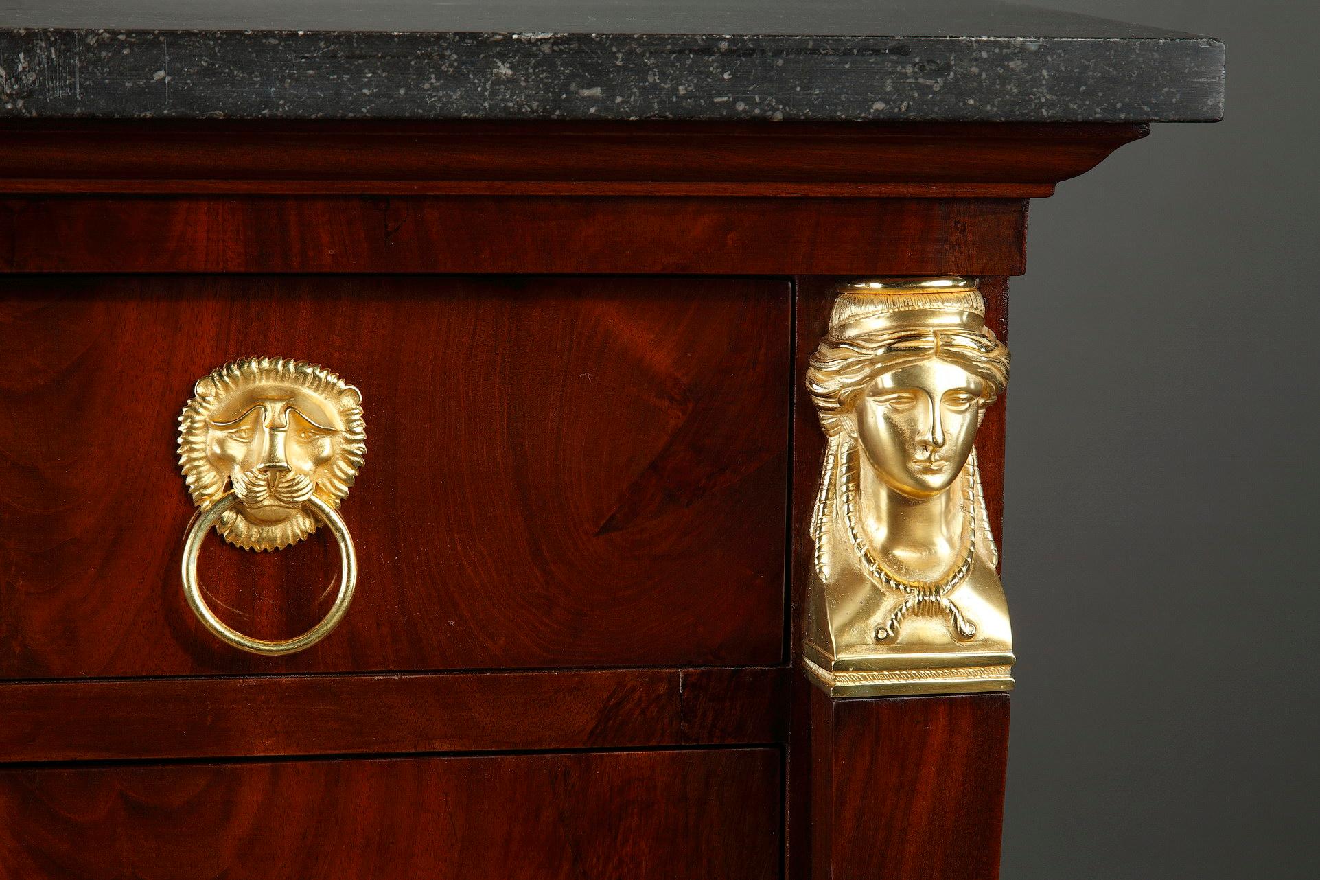 Empire Mahogany Commode Decorated with Gilt Bronze 6