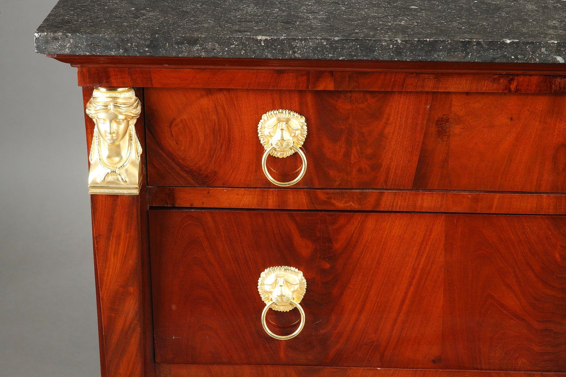 Empire Mahogany Commode Decorated with Gilt Bronze 4
