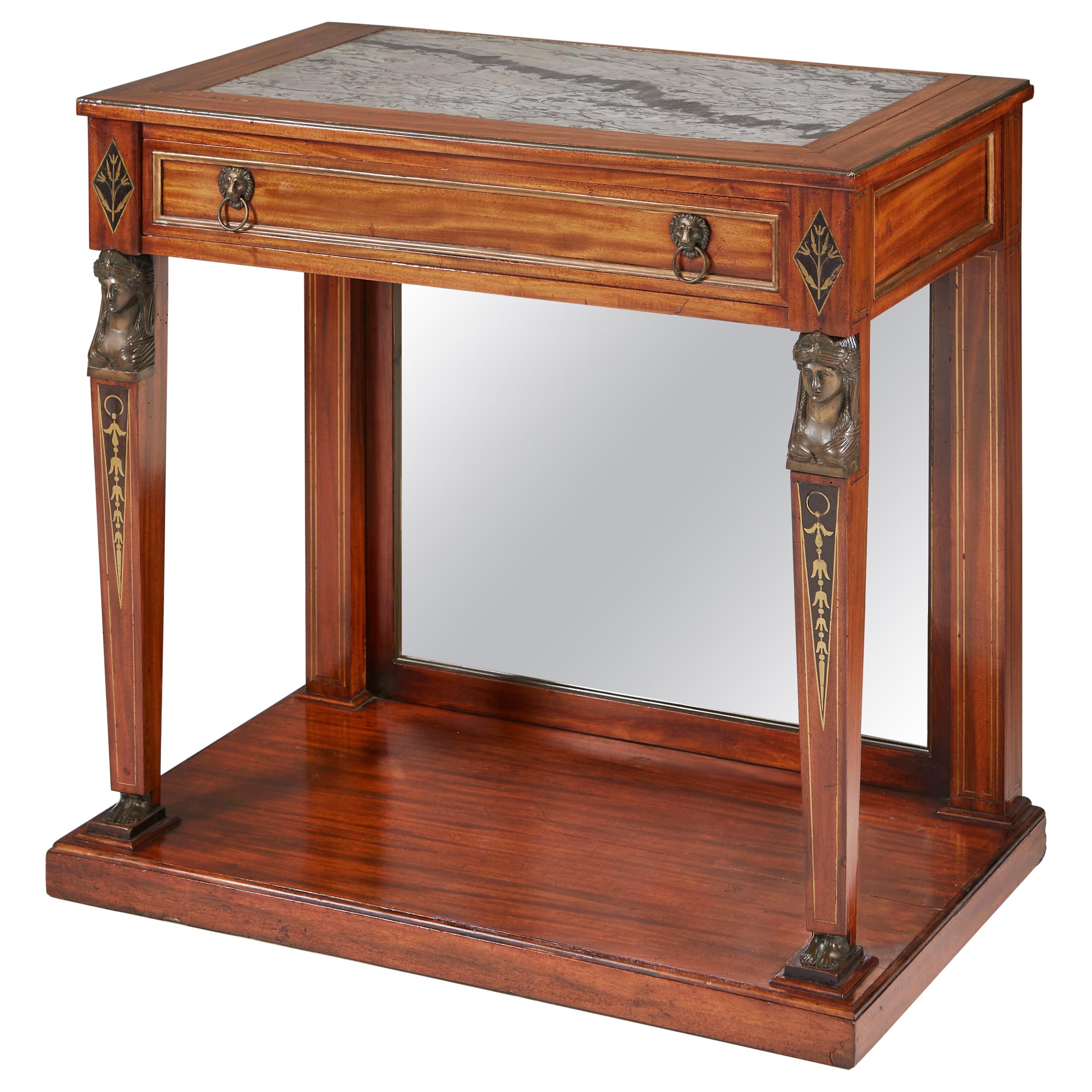 Empire Mahogany Console Table of Small Proportions with Grey Marble Top