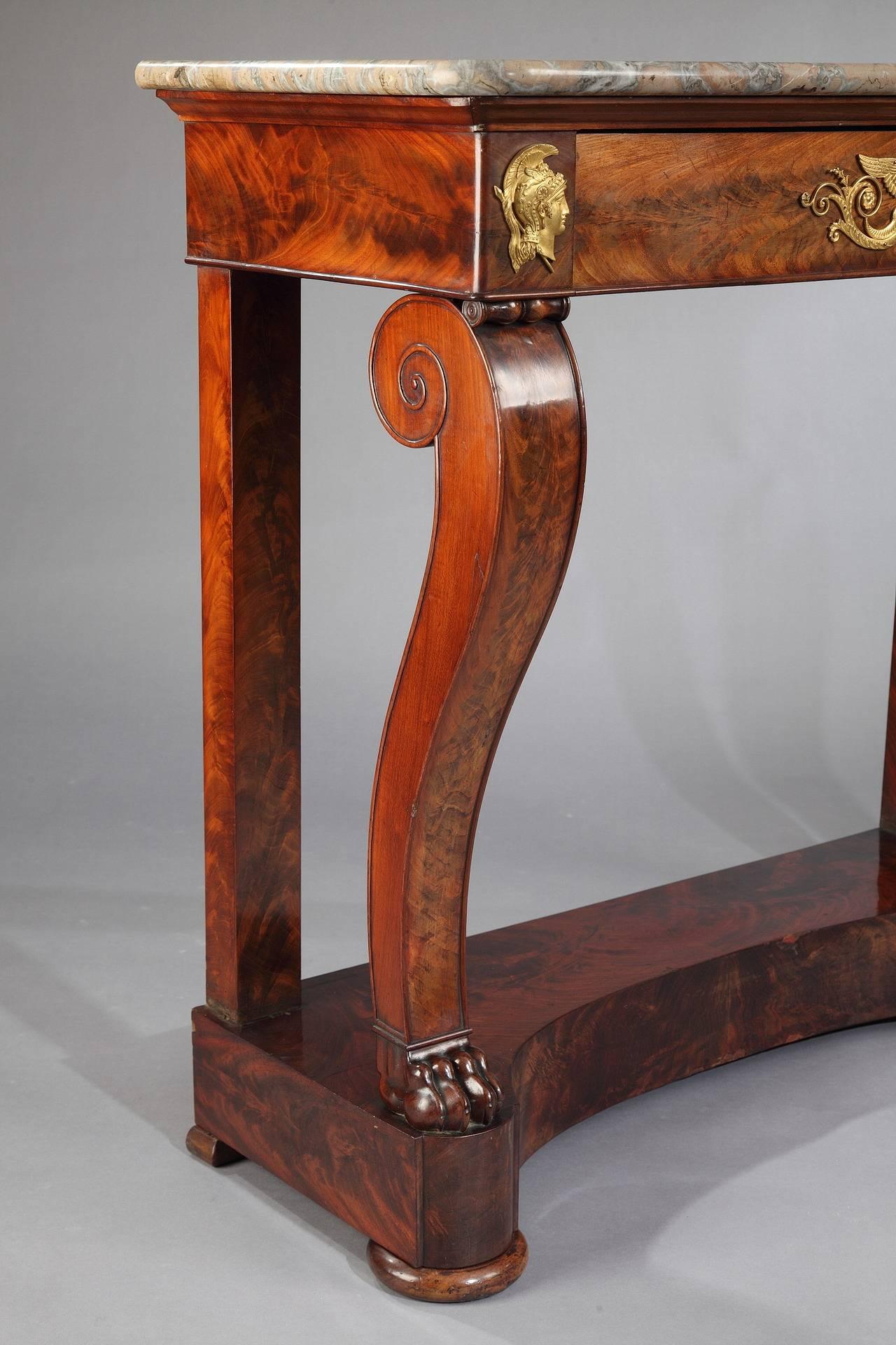 Gilt Empire Mahogany Console Table Stamped by Othon Kolping