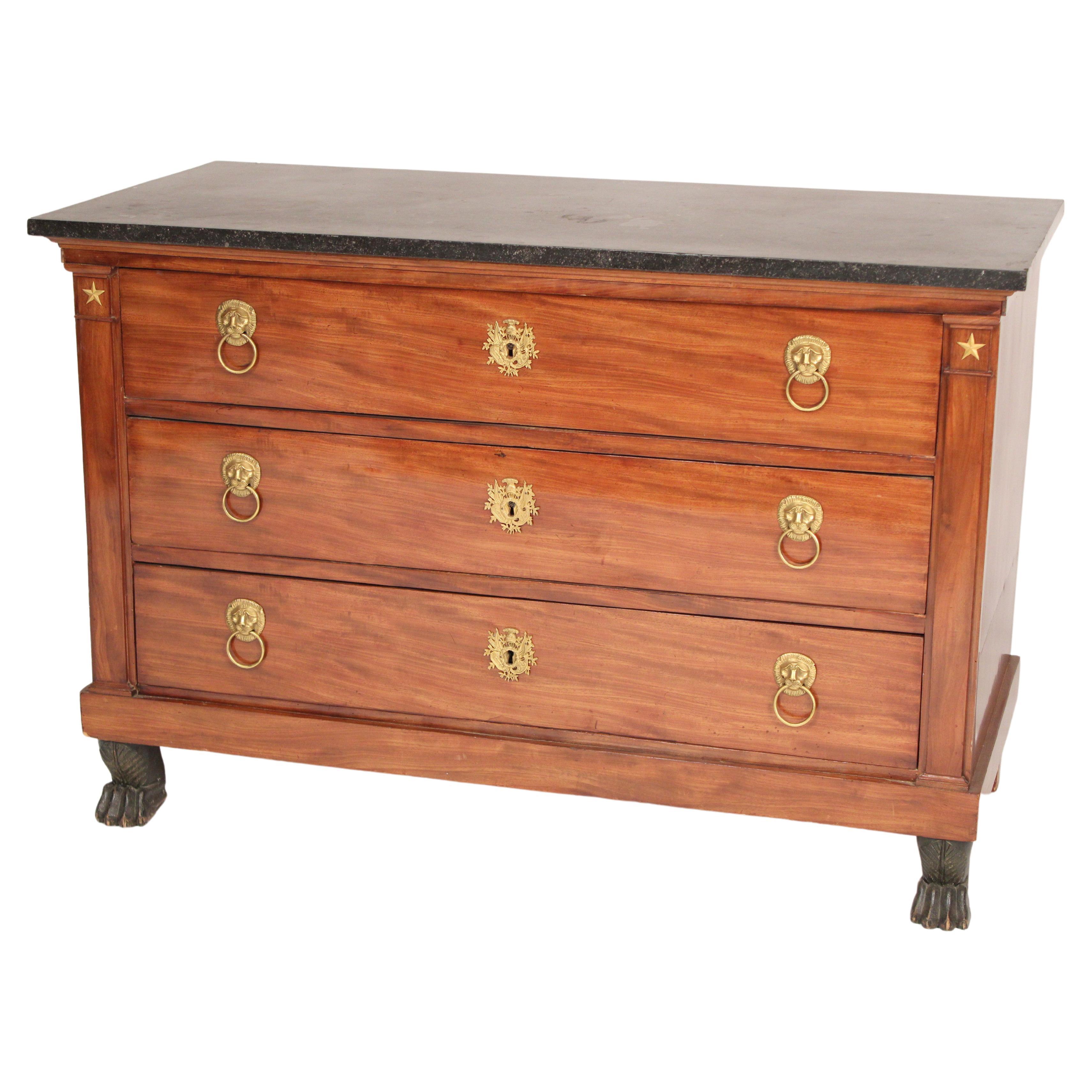 French Empire Mahogany MarbleTop Commode Chest of Drawers, circa 1850 at 1stDibs
