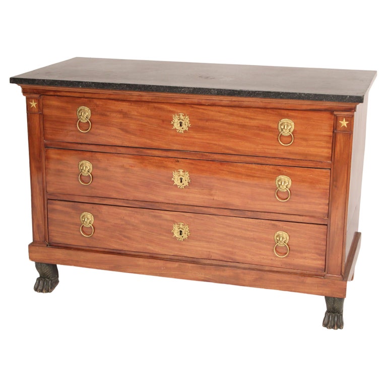 Empire Mahogany Marble Top Chest of Drawers at 1stDibs