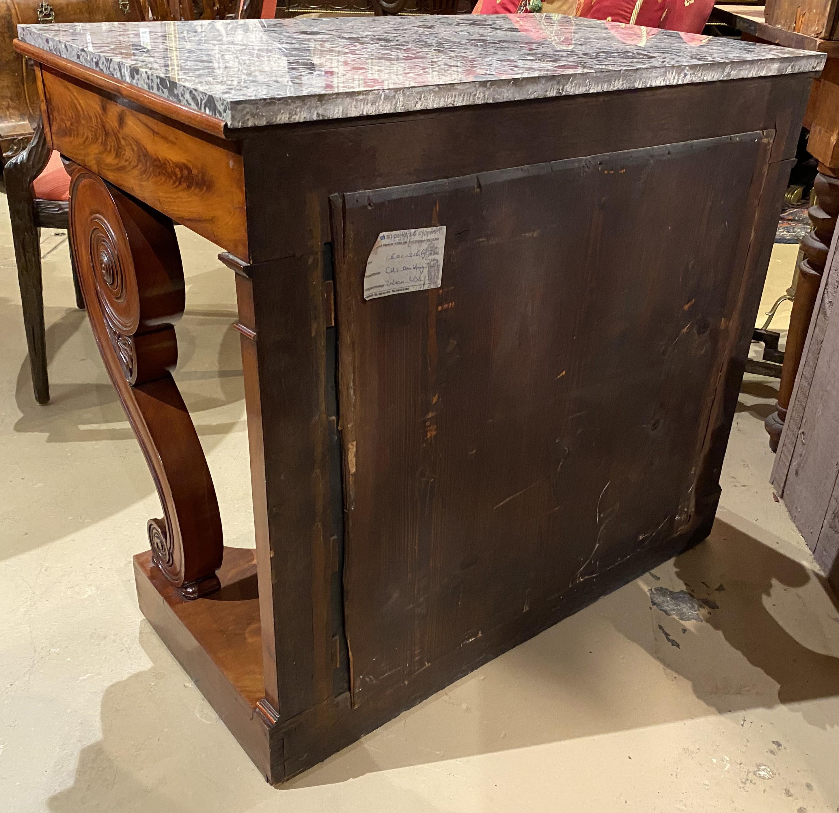 Consola Imperio de Caoba con Tapa de Mármol y Respaldo de Espejo con Ormolu en venta 4