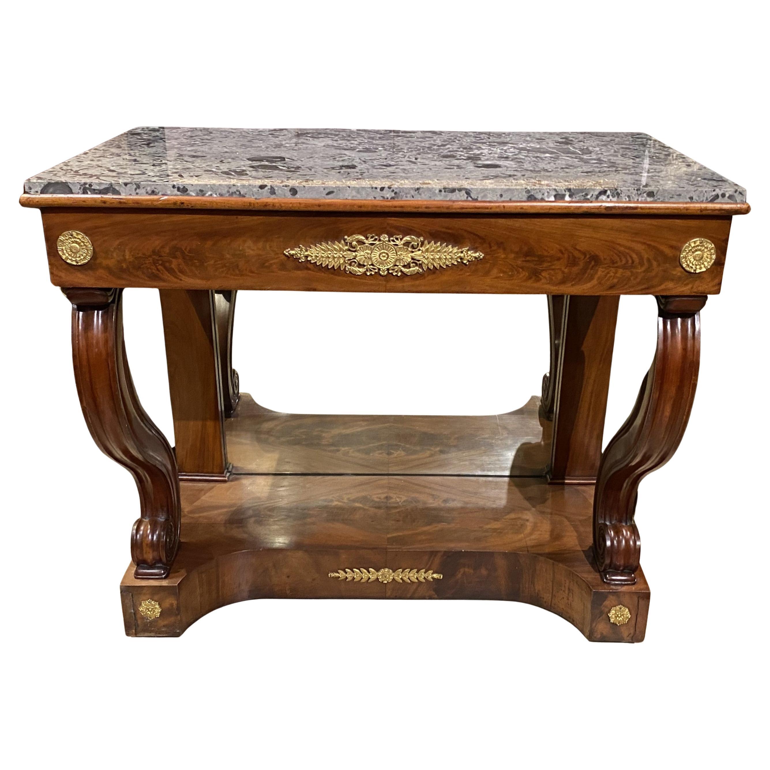 Empire Mahogany Marble Top Mirror Back Console with Ormolu