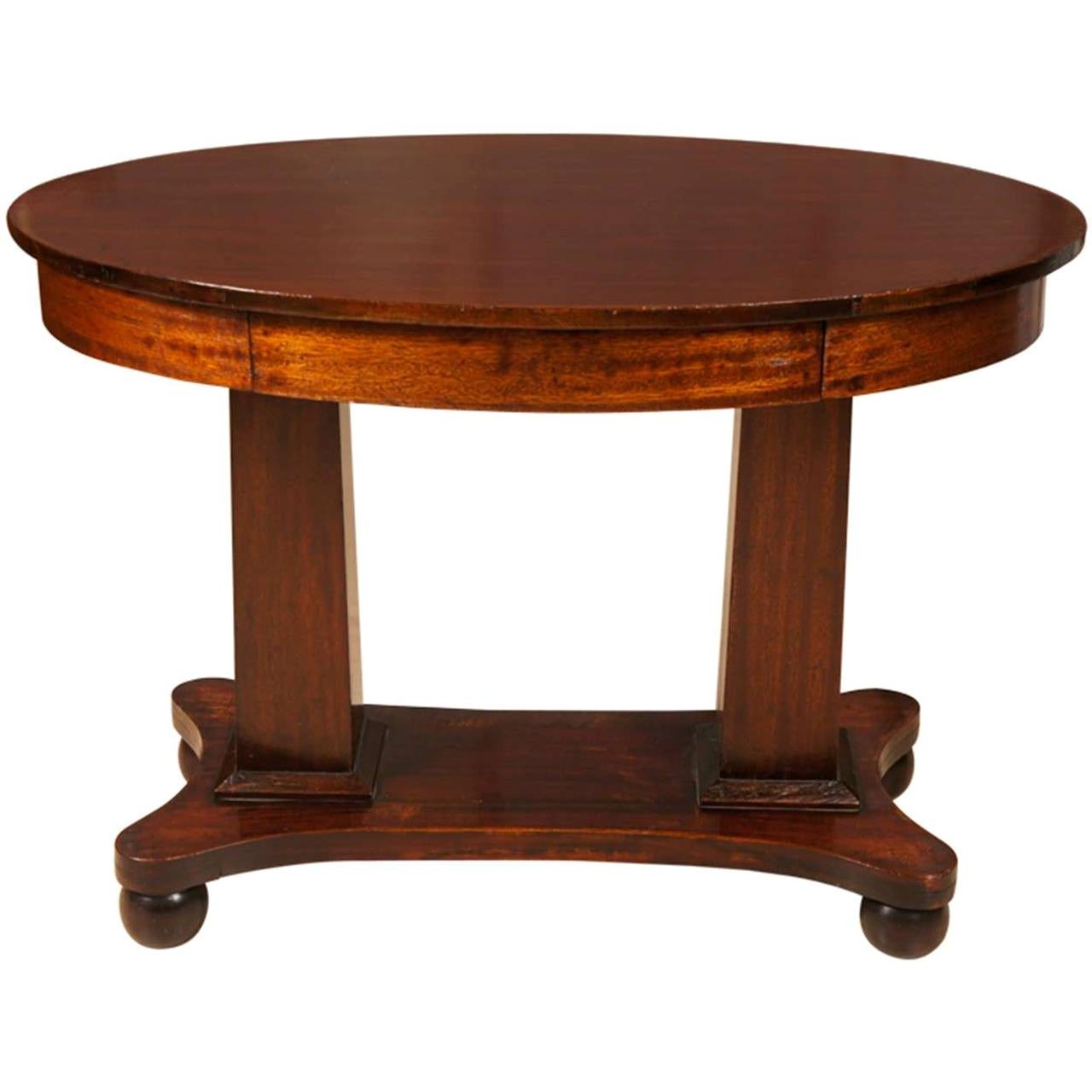 Empire Mahogany Pillar and Scroll Table with One Drawer For Sale