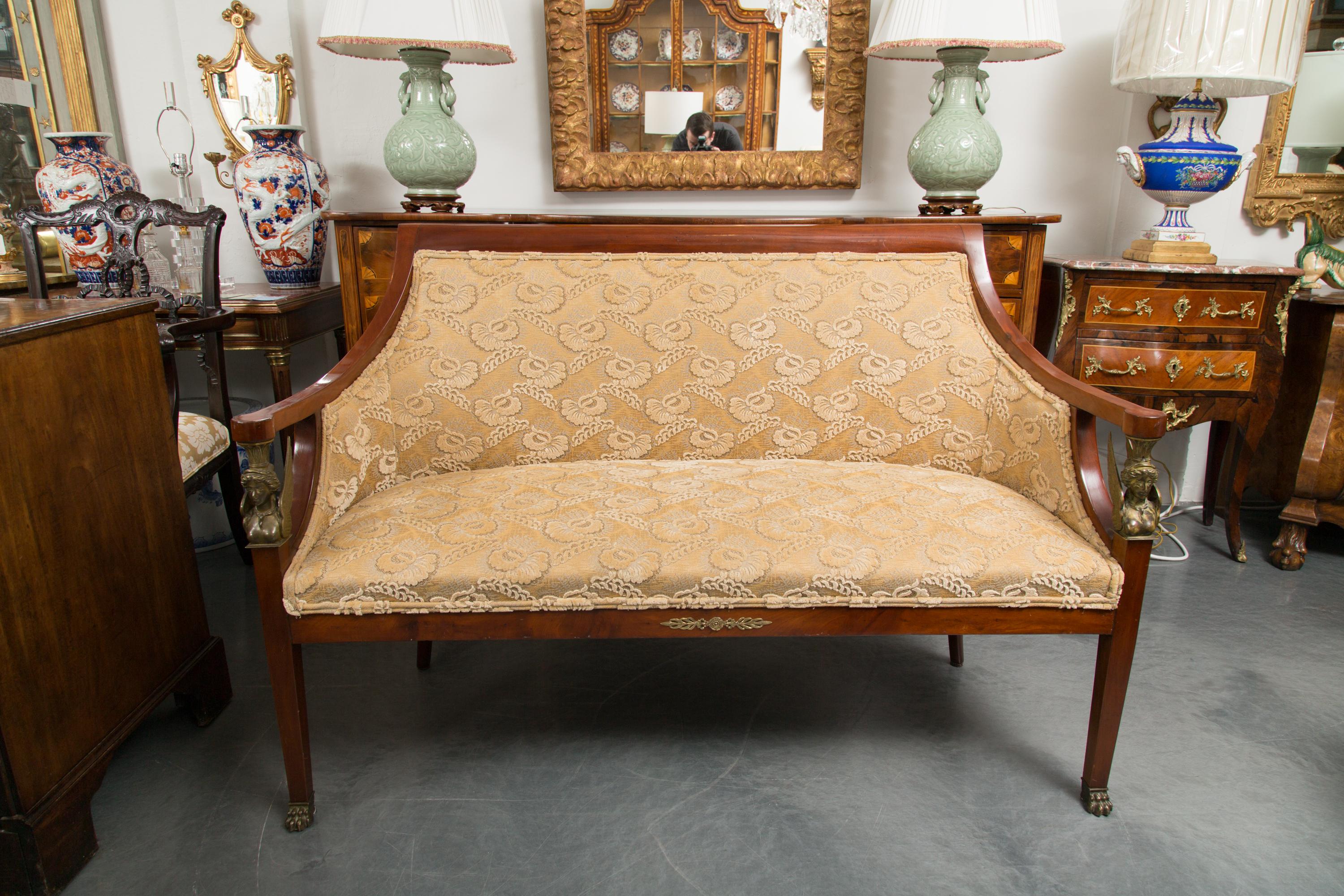 Empire Mahogany Settee with Gilt Metal Decoration For Sale 2