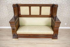Divano impero in legno e impiallacciatura di mogano della fine del XIX secolo