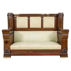 Antique Empire Mahogany Wood and Veneer Sofa from the Late 19th Century