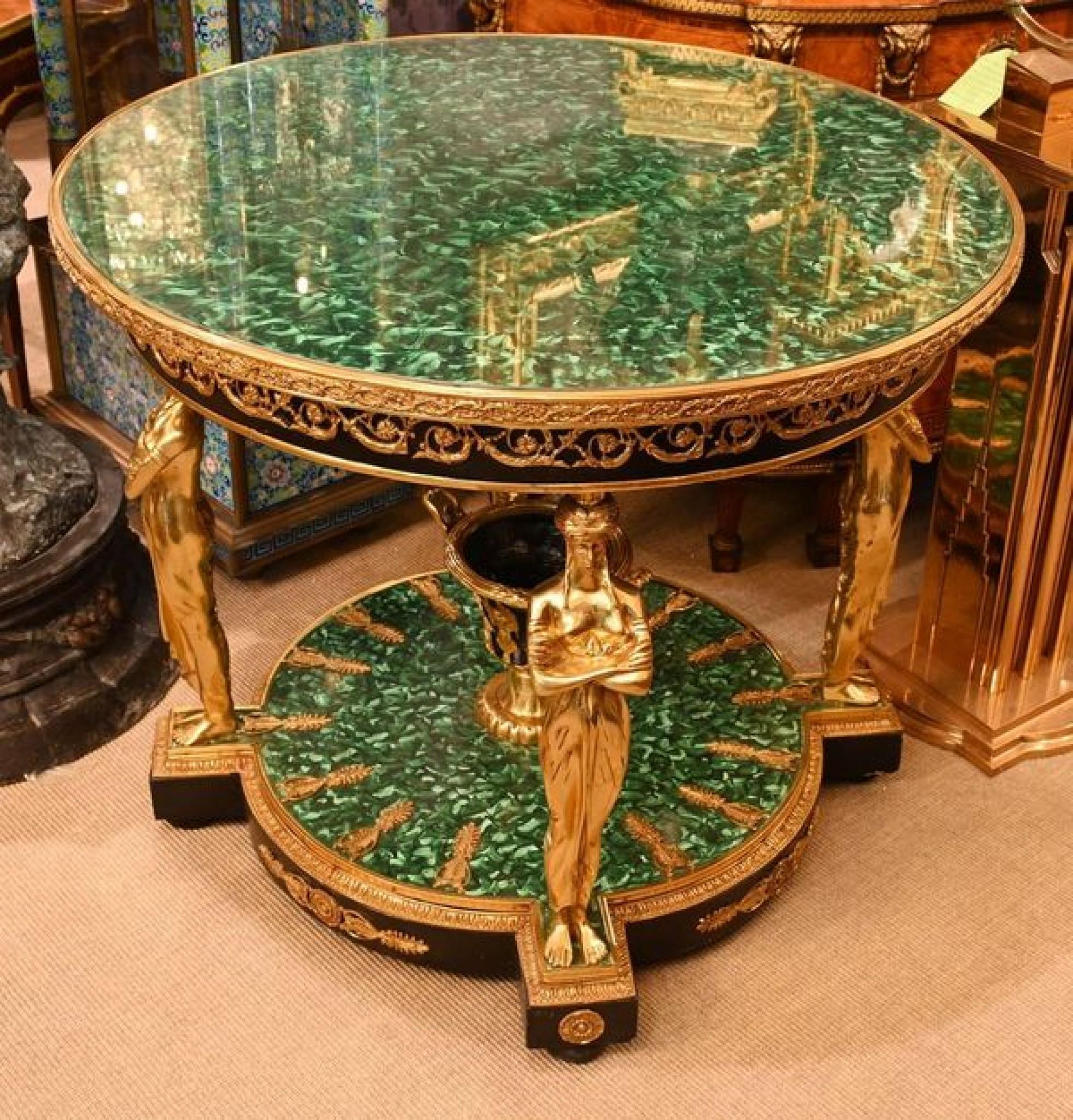 Empire Malachite Centre Table Gilt Pharaoh Legs In Good Condition For Sale In Potters Bar, GB